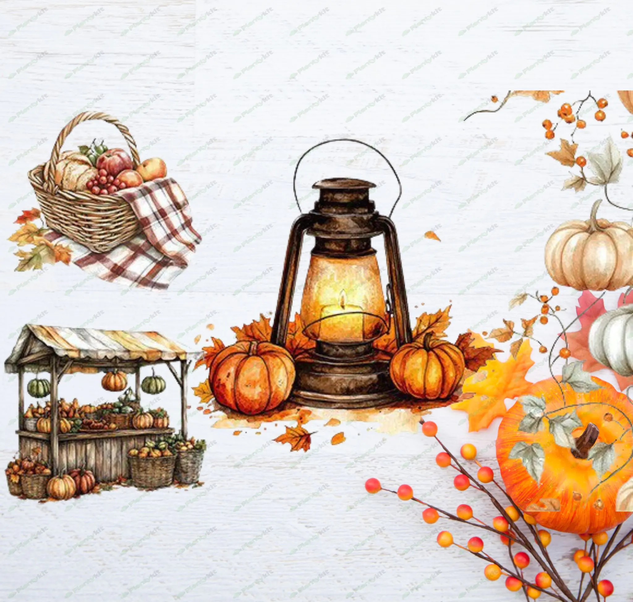 Thanksgiving Clipart Bundle | Fall Harvest Clip Art | Turkey, Pumpkin, Leaves, and Pilgrim Graphics