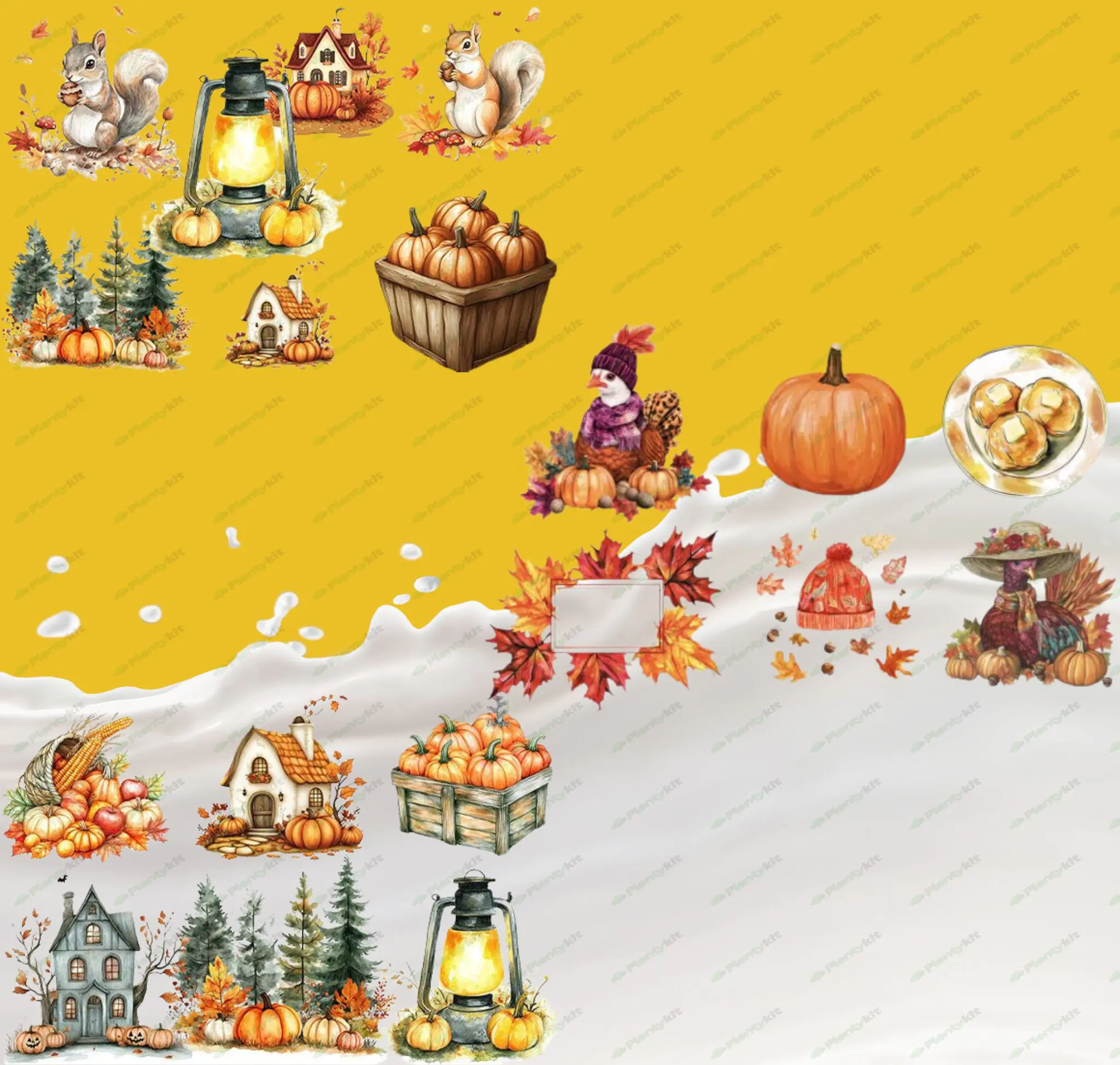 Thanksgiving Clipart PackAutumn Harvest Graphics | Turkey, Cornucopia, Leaves.