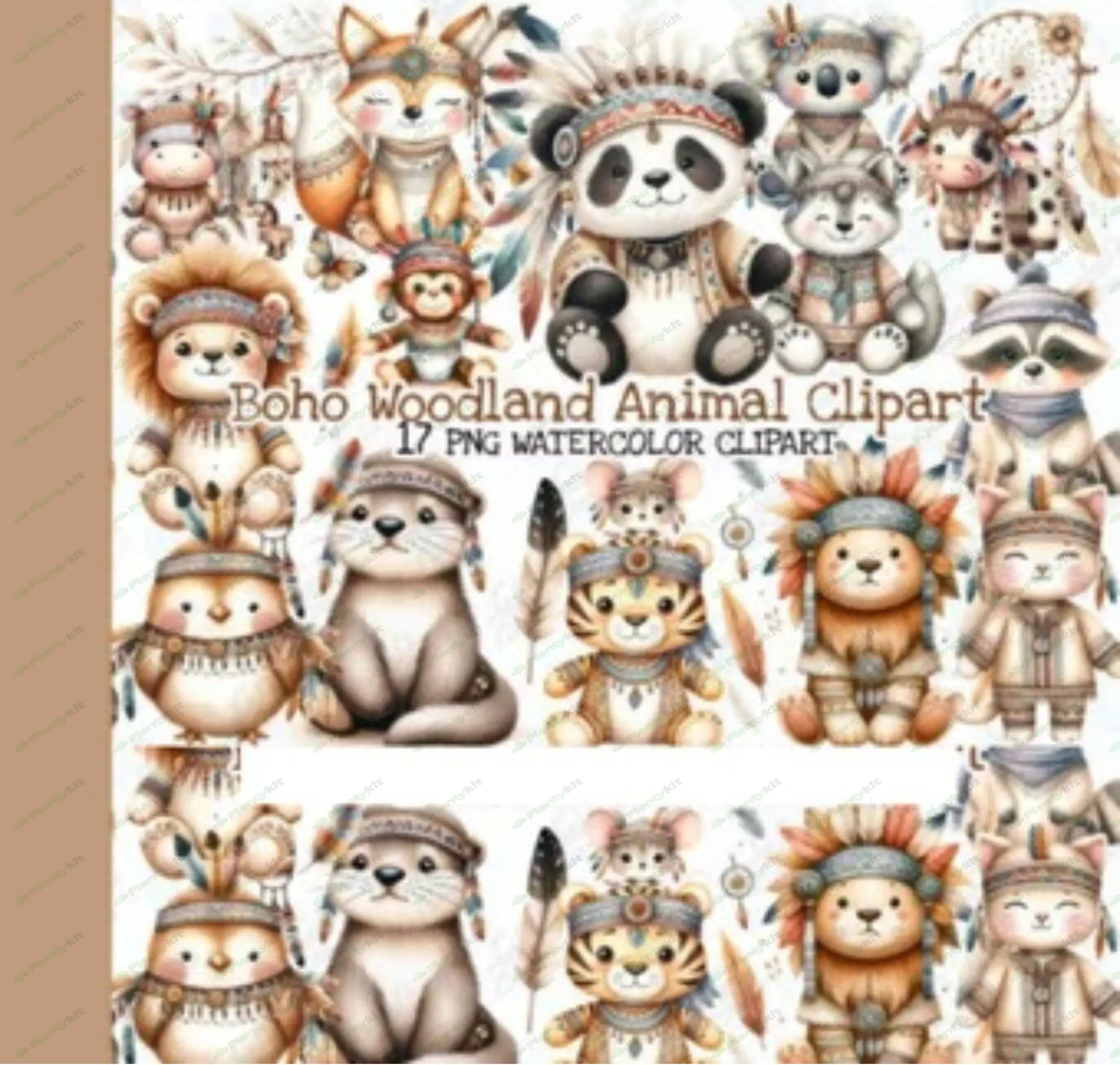 Boho Woodland Clipart, Cute Woodland Animals Clipart, Baby Animals, Woodland Baby Shower Clipart, Wo