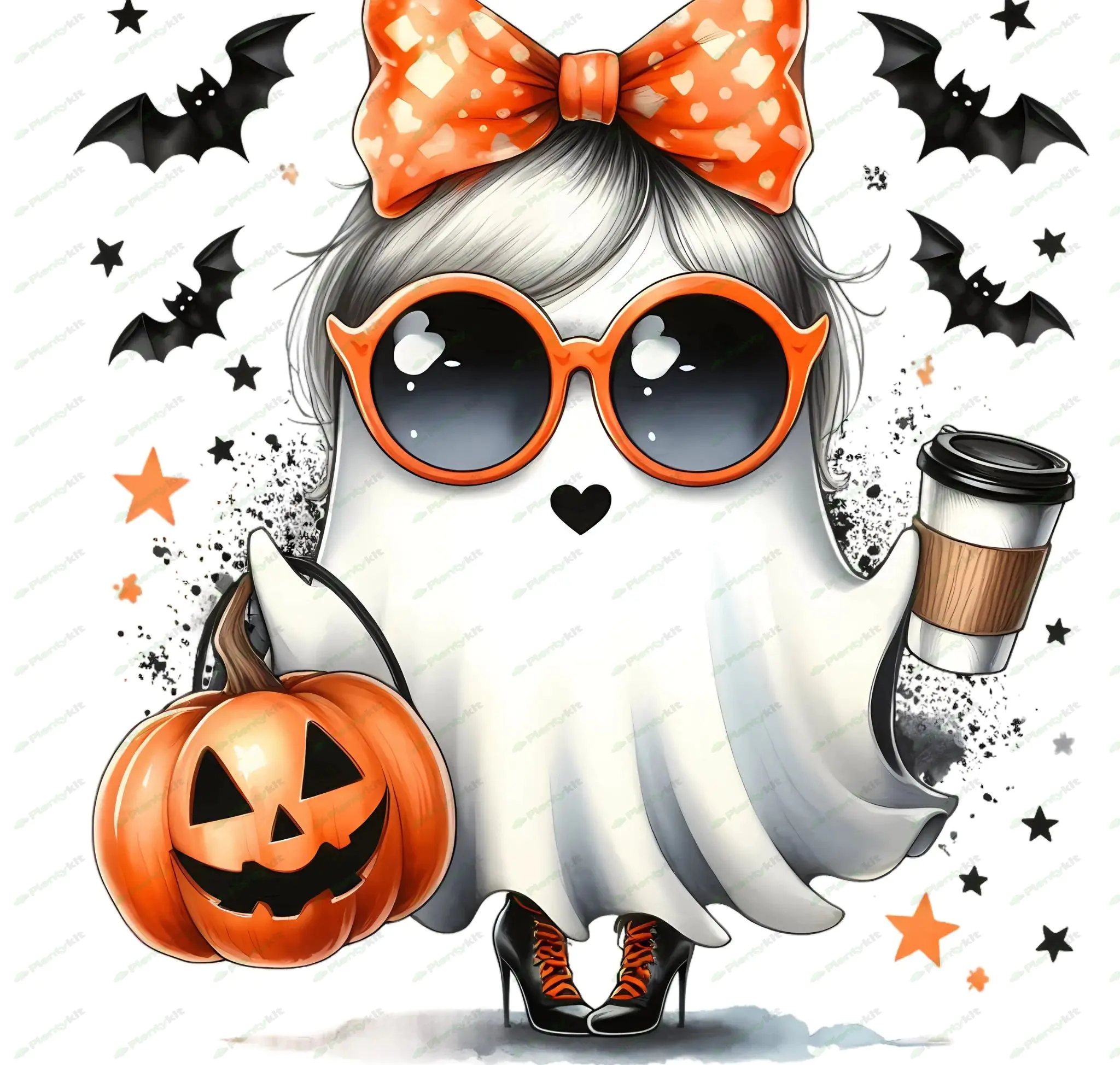 Cute Ghost Png Bundle, Cute Halloween png, Ghost And Coffee Png, Bougie Png, Bougie Ghost, Pumpkin P