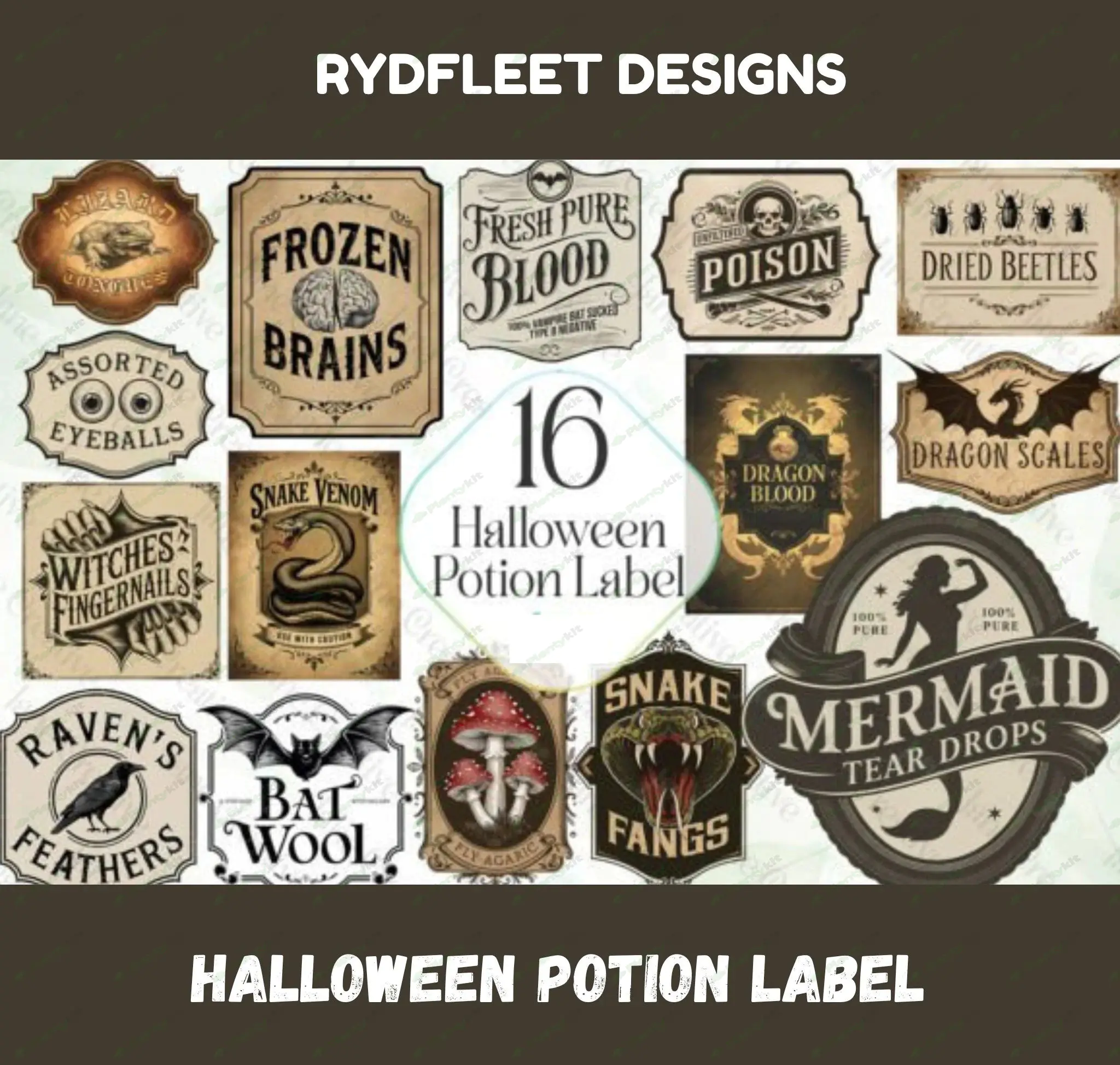 Ceramic Decal, Underglaze Transfer - Potion Label Halloween