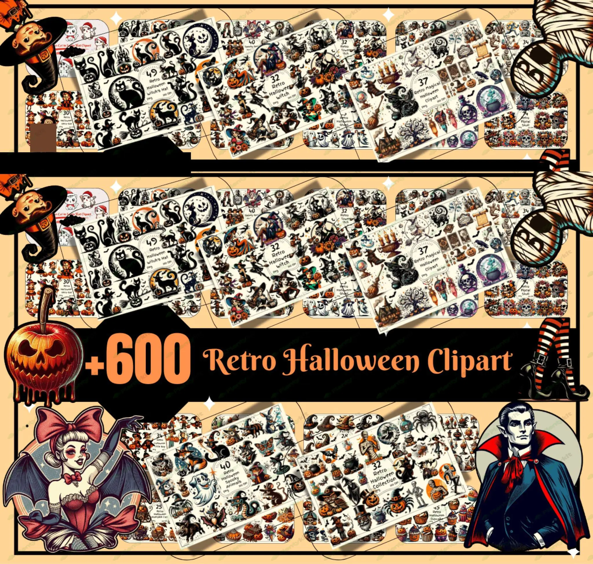 200+ Retro Halloween Bundle PNG, Halloween Bundle, Halloween Png