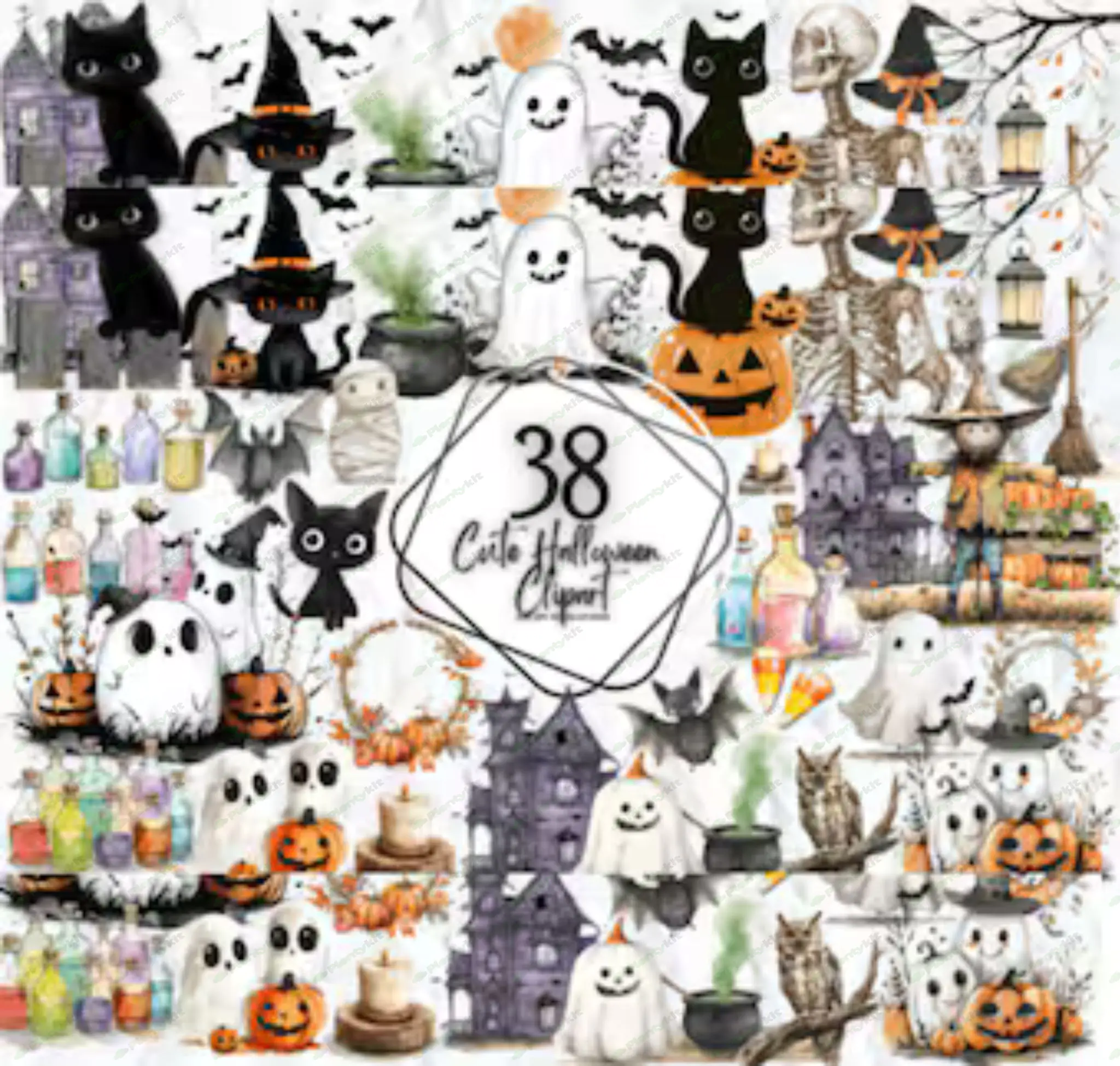 Cute Halloween Clipart Bundle, Pastel Spooky Clip Art, Pumpkin Clipart, Kids Halloween PNG, Cute