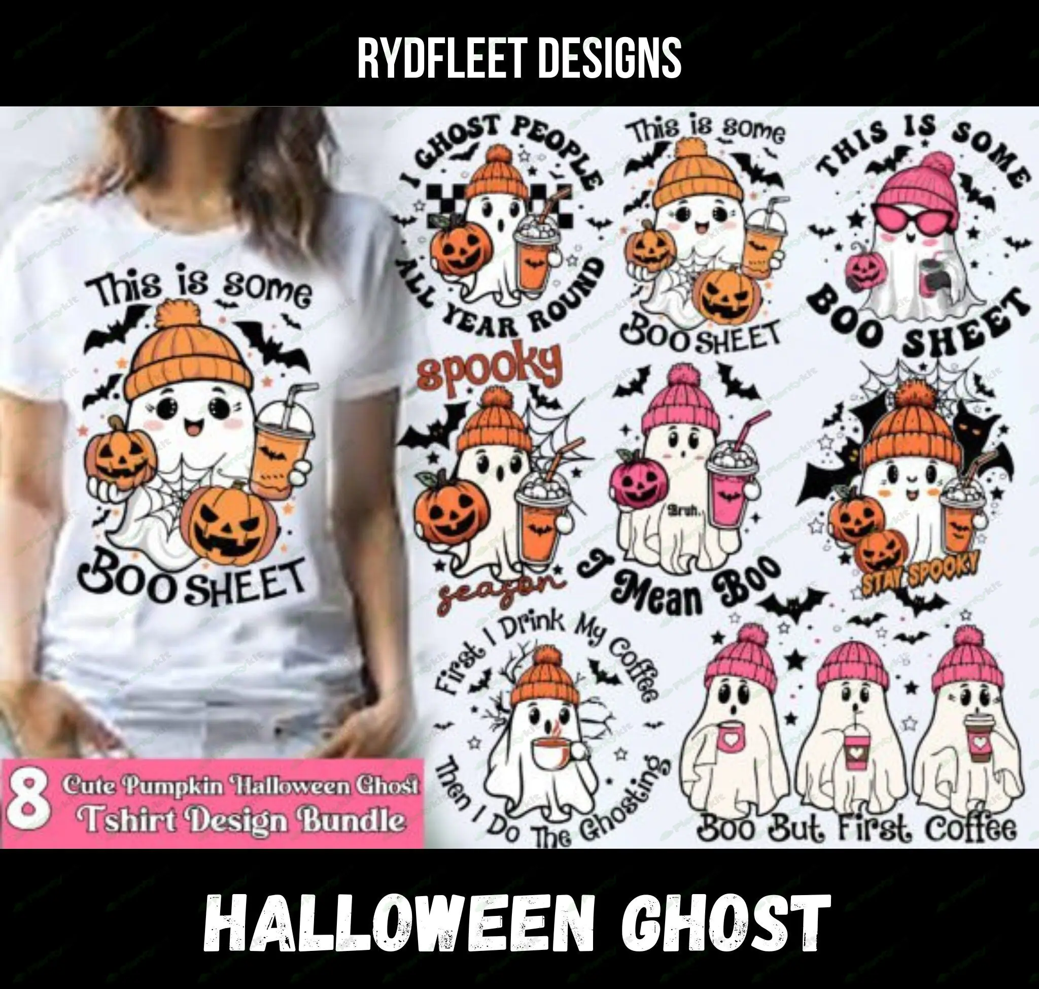 Halloween Floral-Halloween PNG, Cute-Ghost-Coffee-Pumpkin-T-shirt design DTF, DTG