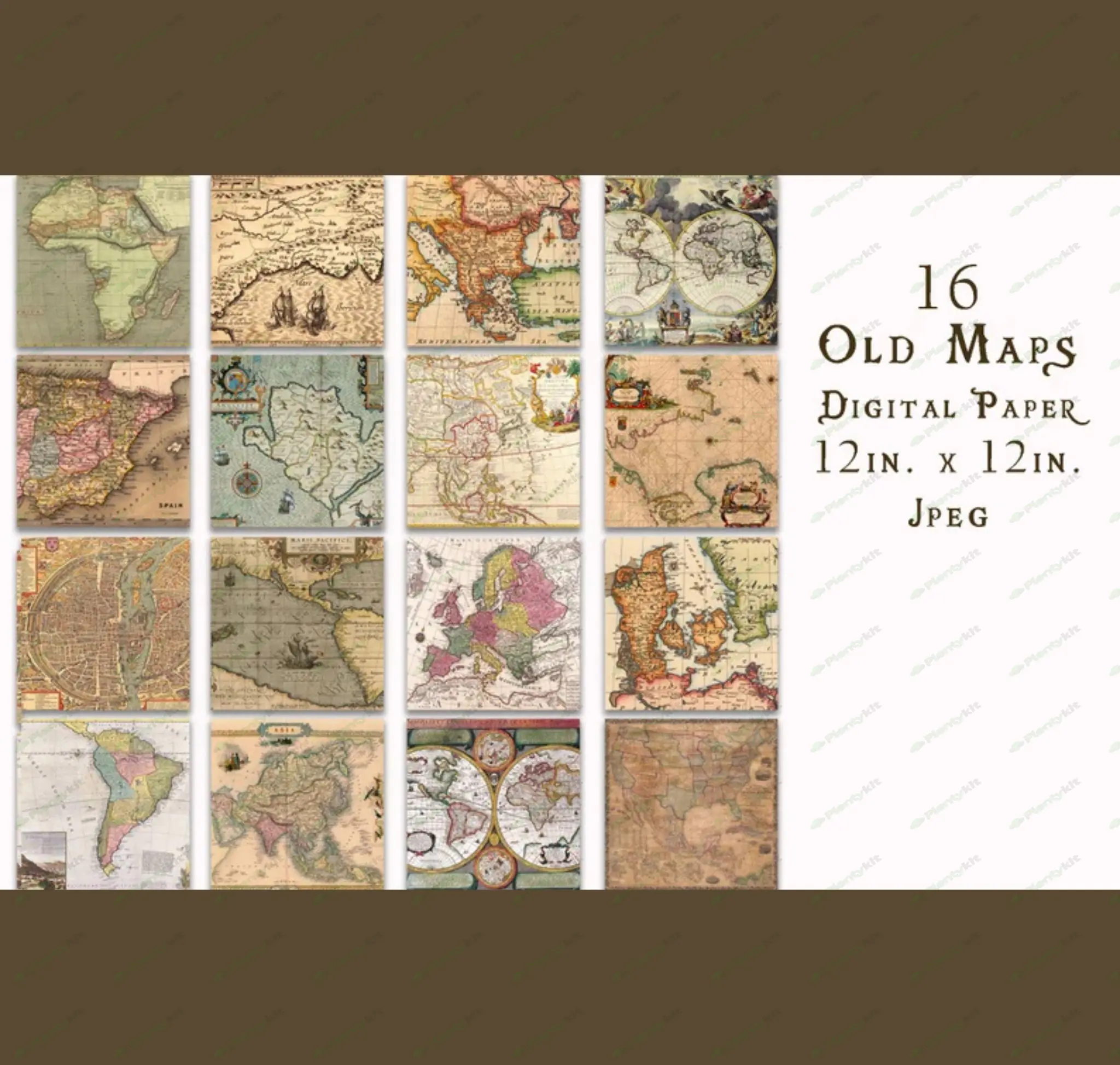 Antique Maps Digital Paper, Vintage World Map Printable, Old Paper Textures for Journal, Travel Map