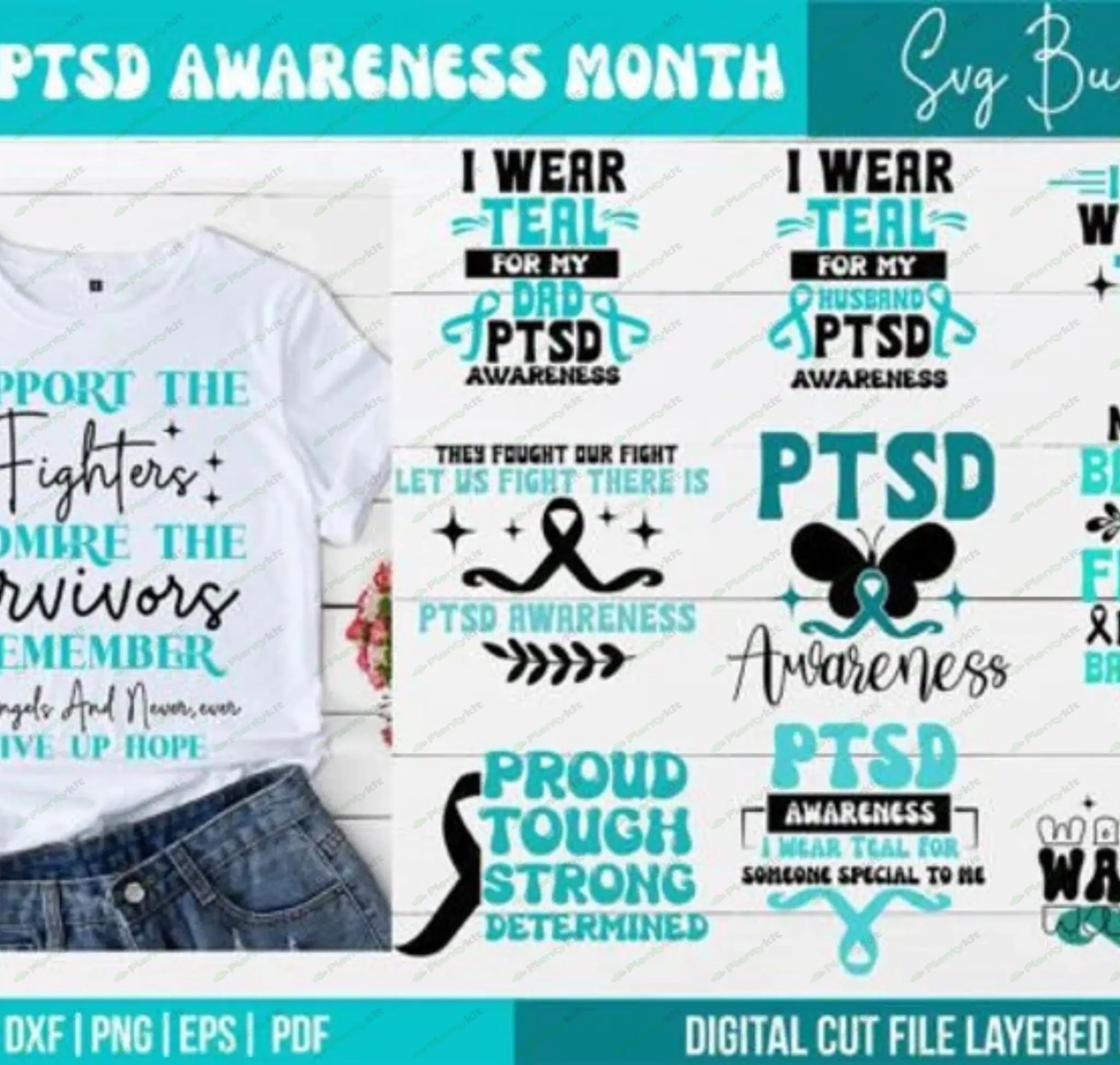 Teal PTSD Awareness SVG, Bundle of 18, Veteran Mental Health Awareness, Not All Wounds are Physical,