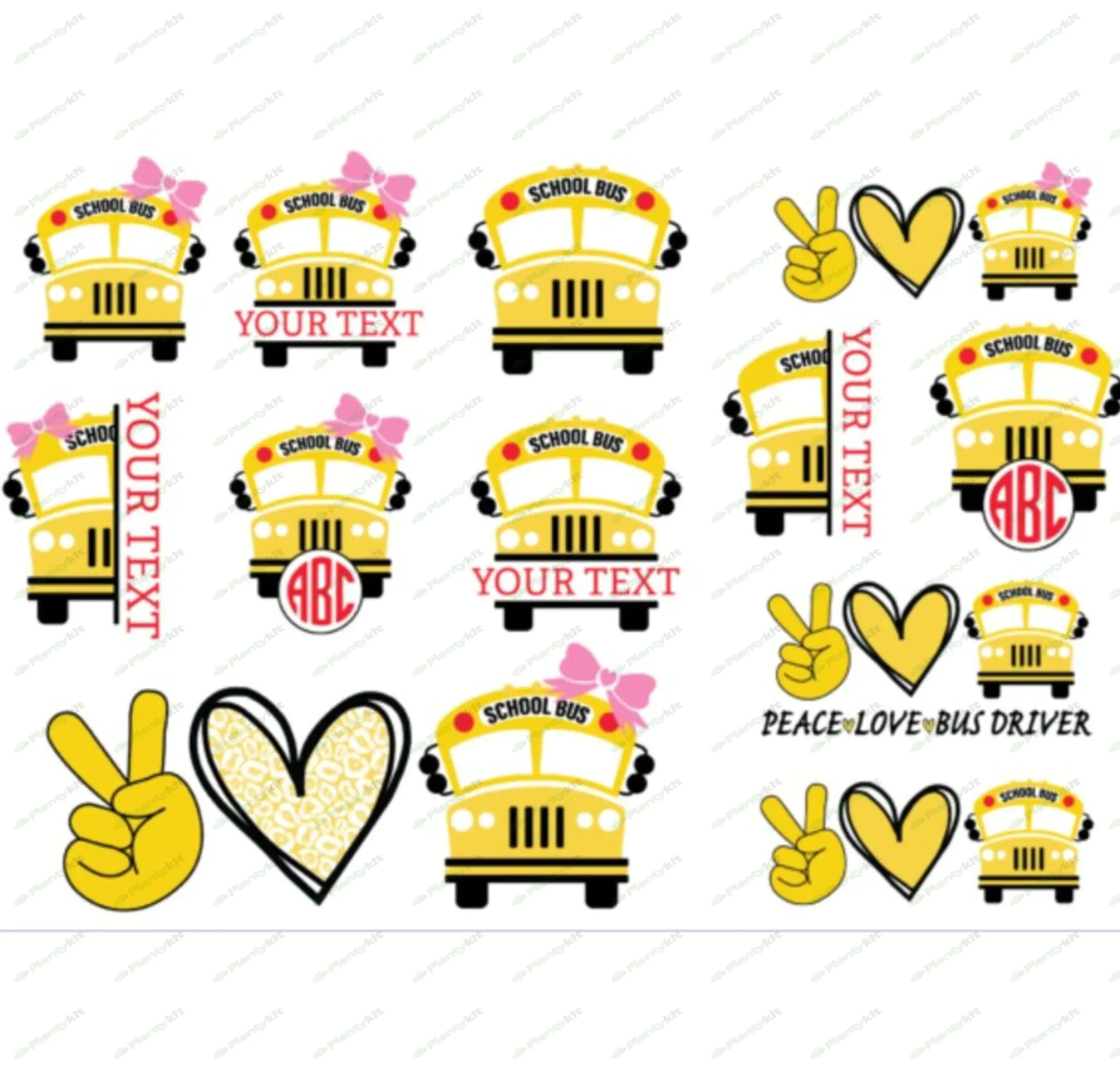 SVG School Buses Bus Cute Fun Name Labels Bundle Cricut Silhouette Cutting Cut Files Printable Downl