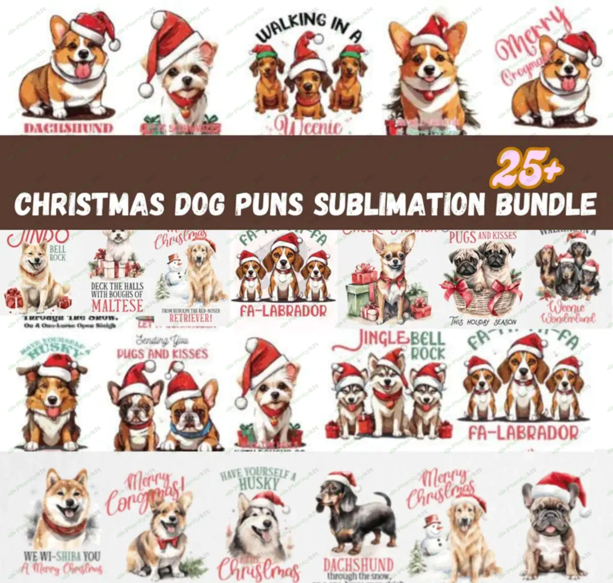 Christmas Dogs, Santa Dogs PNG Clipart Bundle • Breeds, Christmas Dog Portraits • Digital Download D