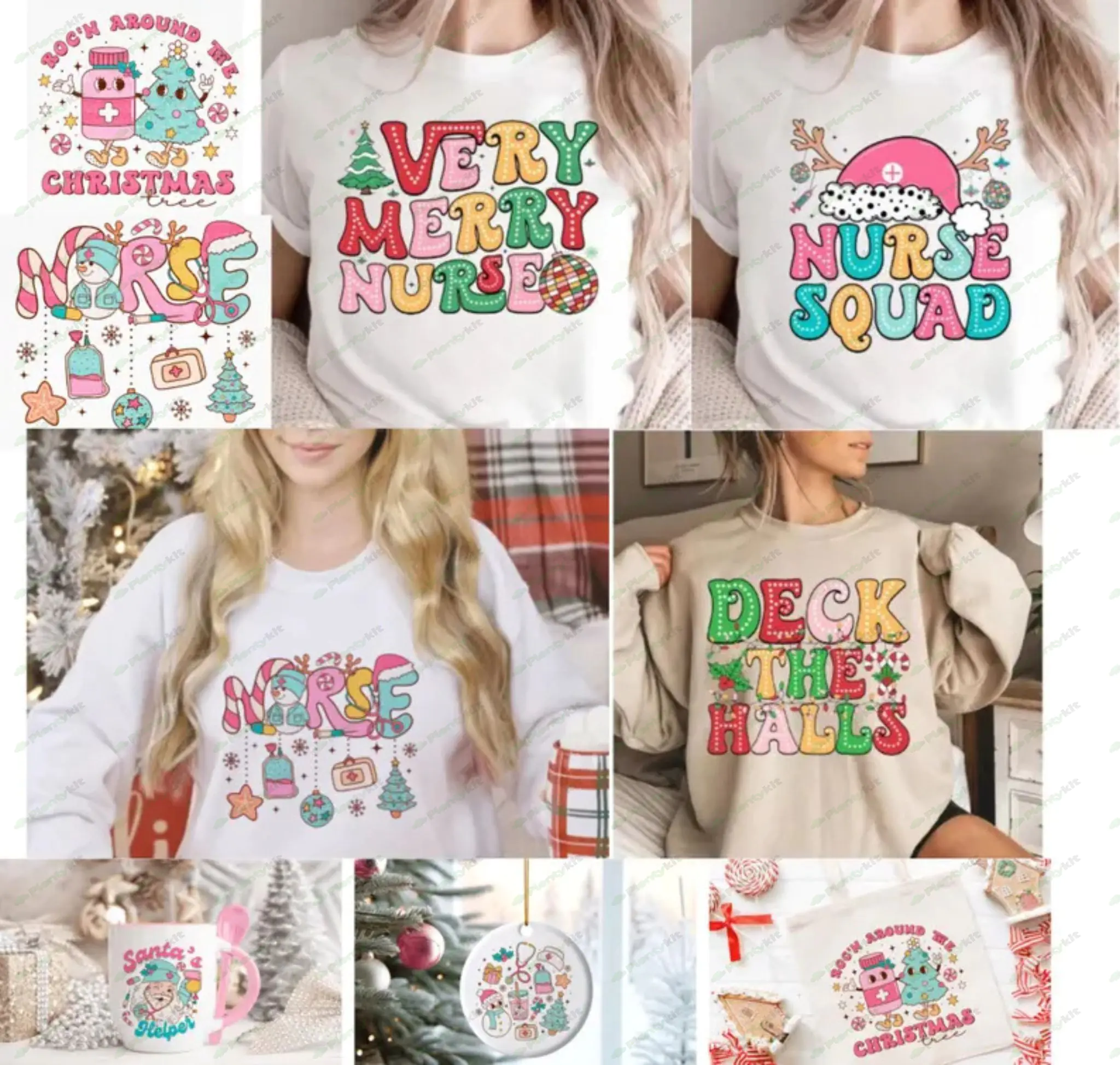 Designs Nurse Christmas Bundle Png, Merry Christmas, Retro ICU Nurse Christmas Gingerbread, Reindeer