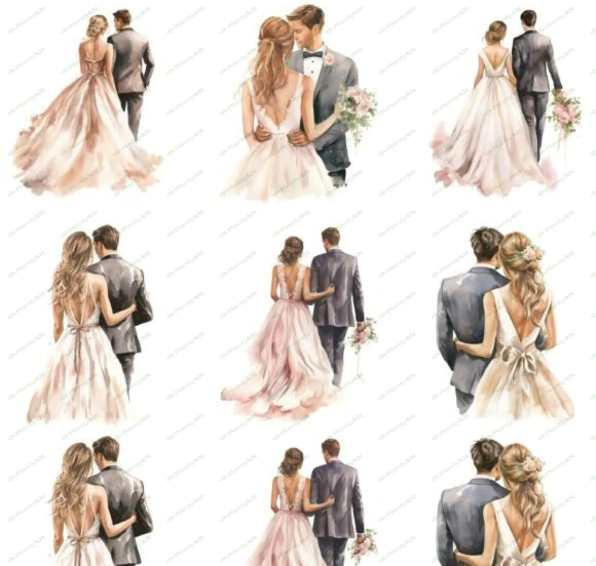 Set of 27, Bride and Groom Back Clipart, Wedding Day Clipart PNG, Marriage clipart, Just Married Cli