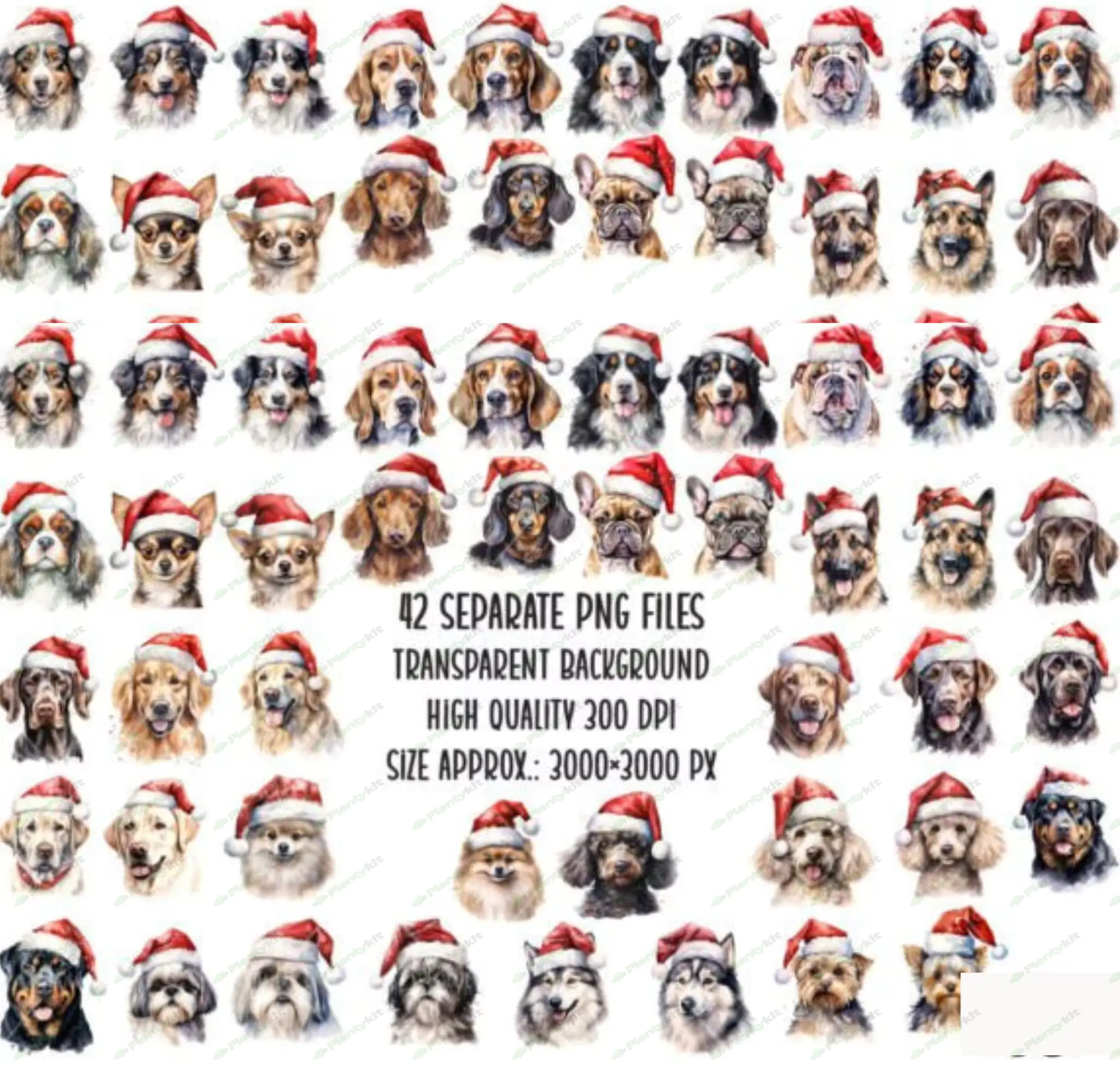 Christmas Dogs, 670 Santa Dogs PNG Clipart Bundle • 111 Breeds, Christmas Dog Portraits • Digital