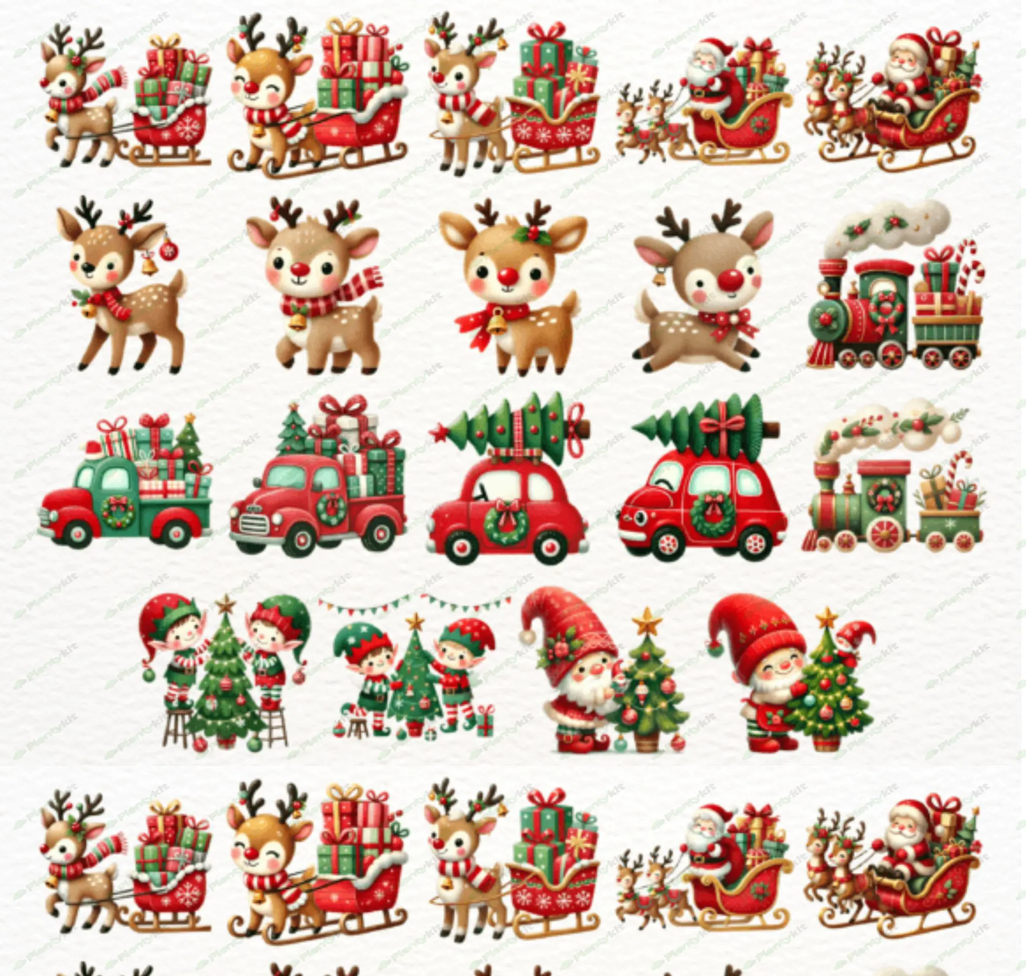 Cute Christmas Watercolor Clipart Set, Commercial Use Instant Download PNG Watercolour Digital Clip