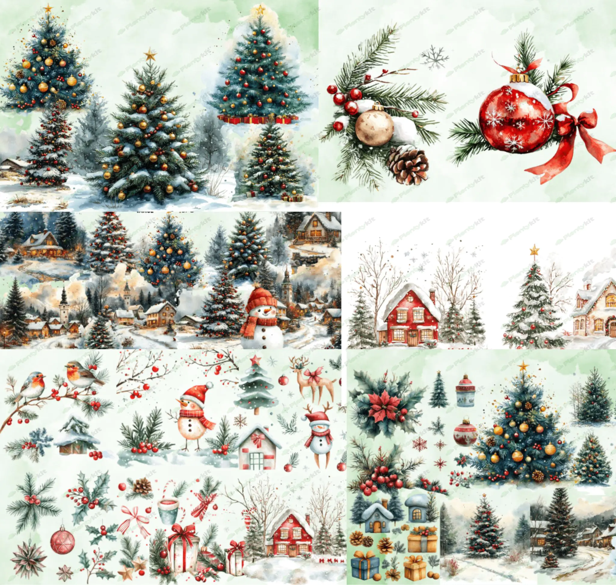 Vintage Christmas Clipart, Retro, Cute, Santa Claus, Reindeer, Printables, Stickers, Merry Christmas