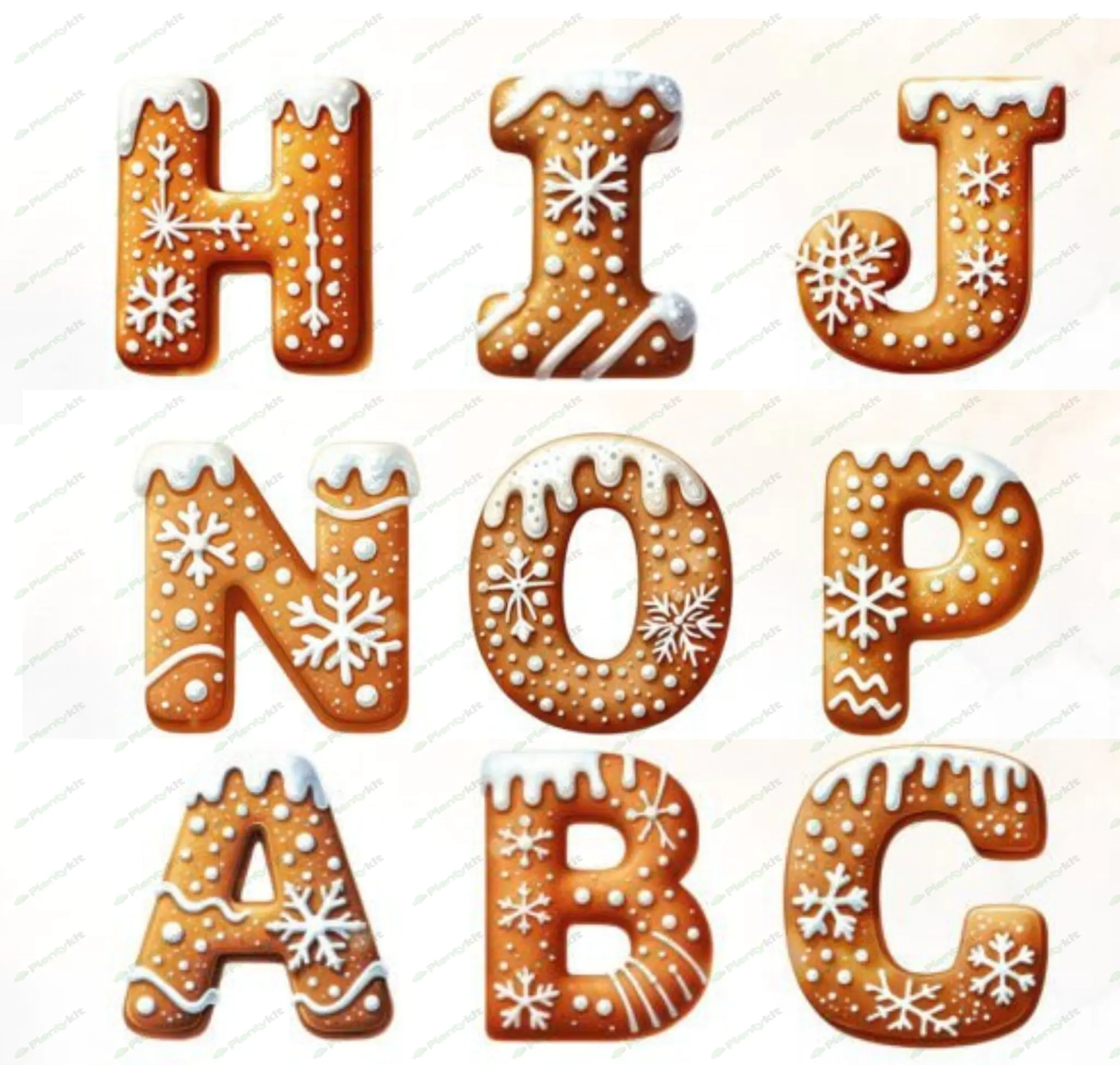 Christmas Alphabet Gingerbread Clipart - 26HQ Png, Memory Books, Junk Journals, Watercolor Gingerbr