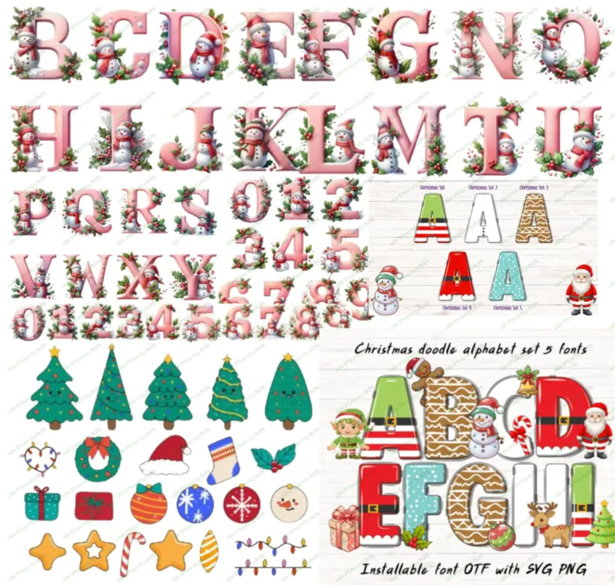 Christmas Alphabet PNG Christmas Letters Numbers Clipart Santa Alphabet PNG ChristmasFONTMERRY