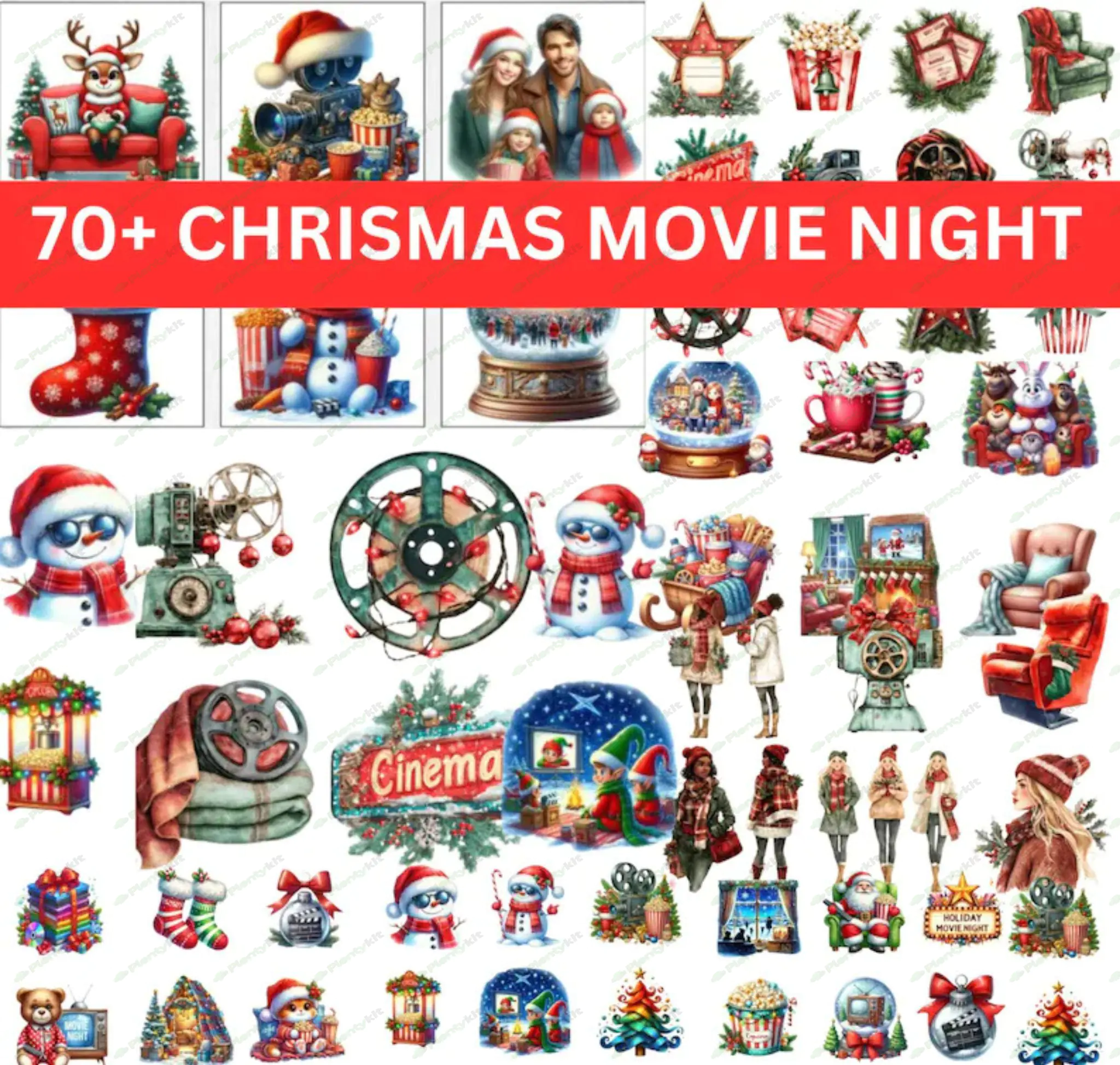 Christmas movie night clipart, Christmas movie night png, Vacation clip art png, ChristmasCLIPARTPNG