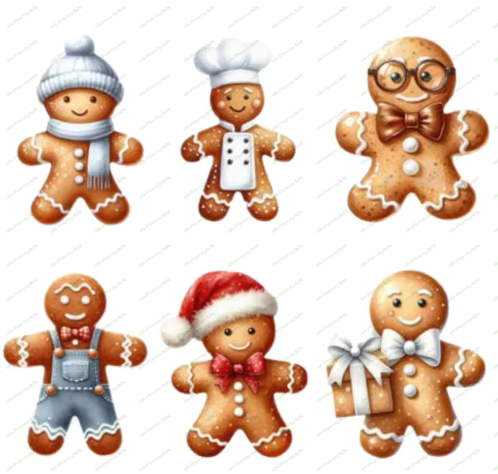 Gingerbread Man Clipart - 32 PNG Festive Cookie Graphics, Holiday Printables, Instant DOWNLOAD PNG