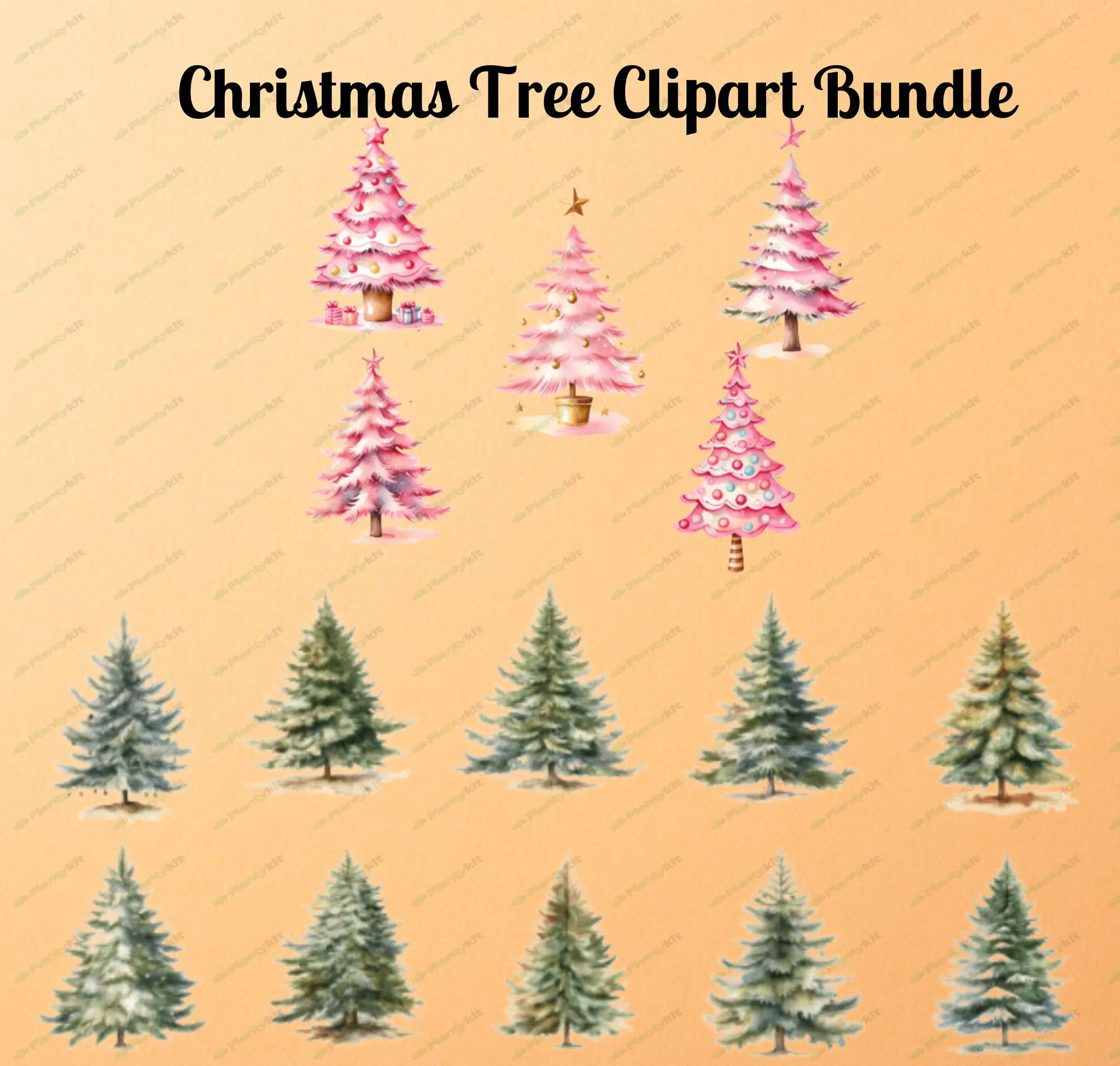 Watercolor Christmas Tree Clipart | Holiday Tree Digital Download | Festive Xmas Art for Cards,