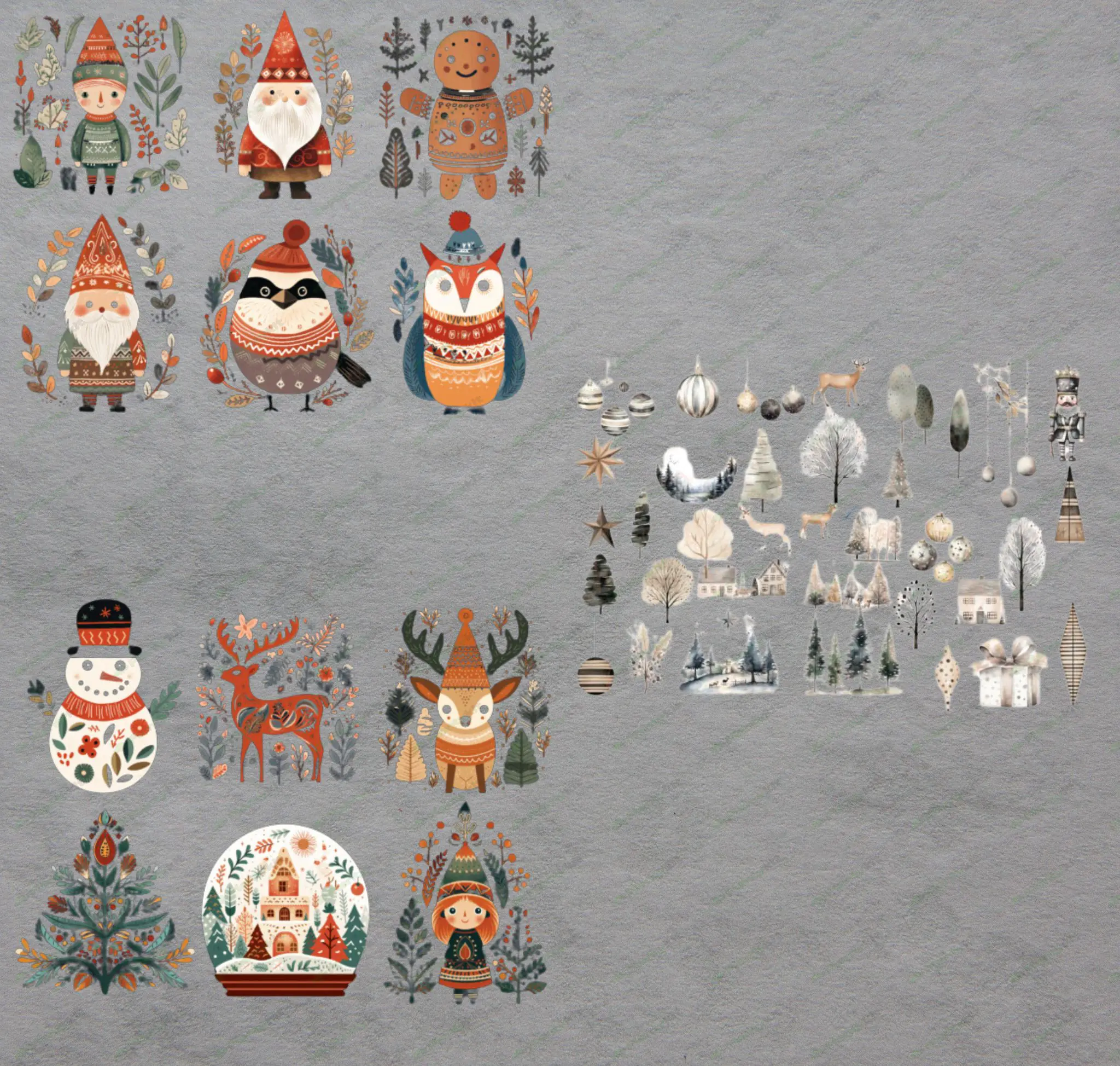 Scandinavian Folk Art Christmas Clipart | Hygge Nordic Holiday Digital Downloads | Cozy Christmas I