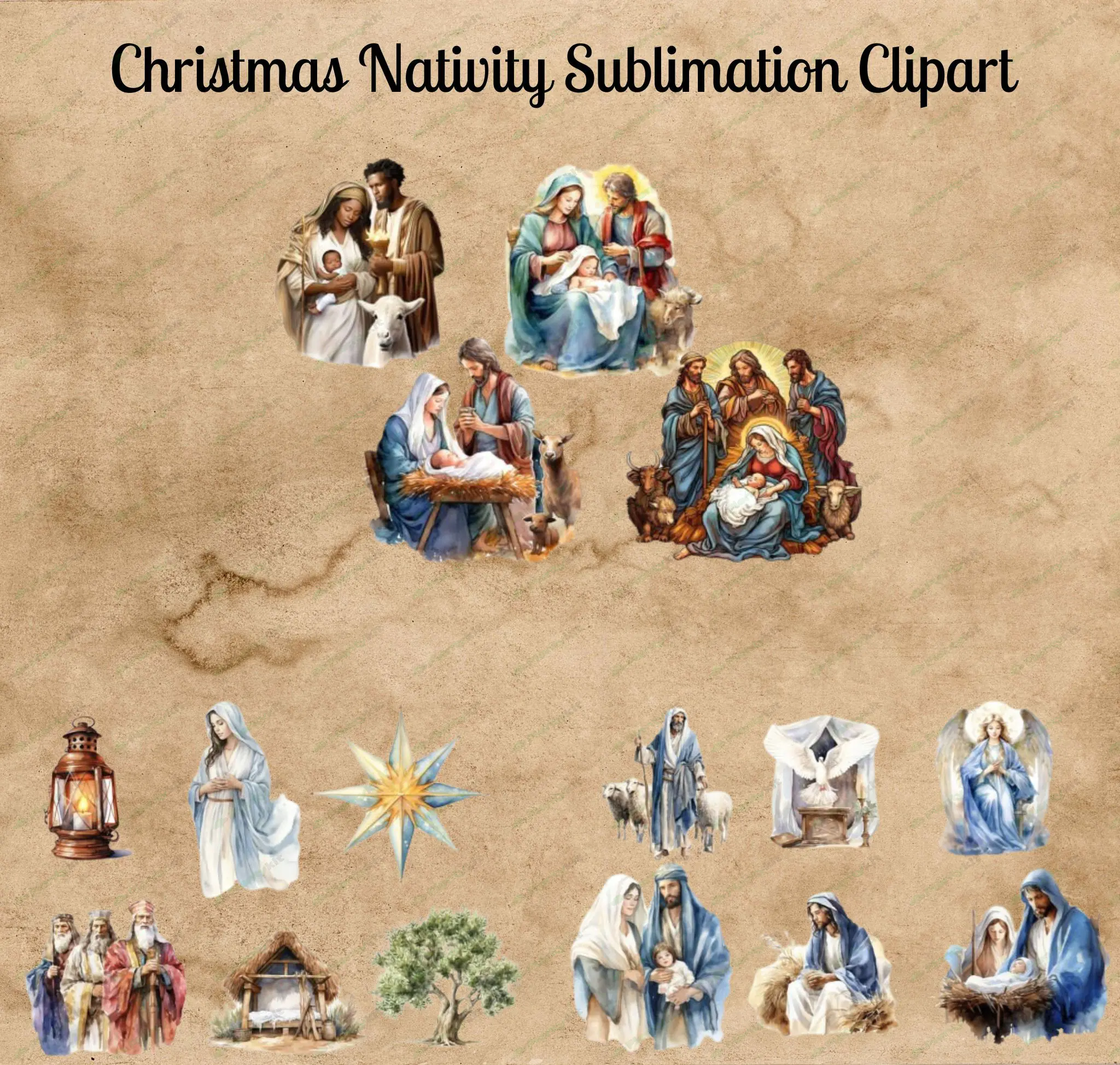 Christmas Nativity Sublimation Clipart | Religious Christmas PNG Bundle | Holy Family Digital Art