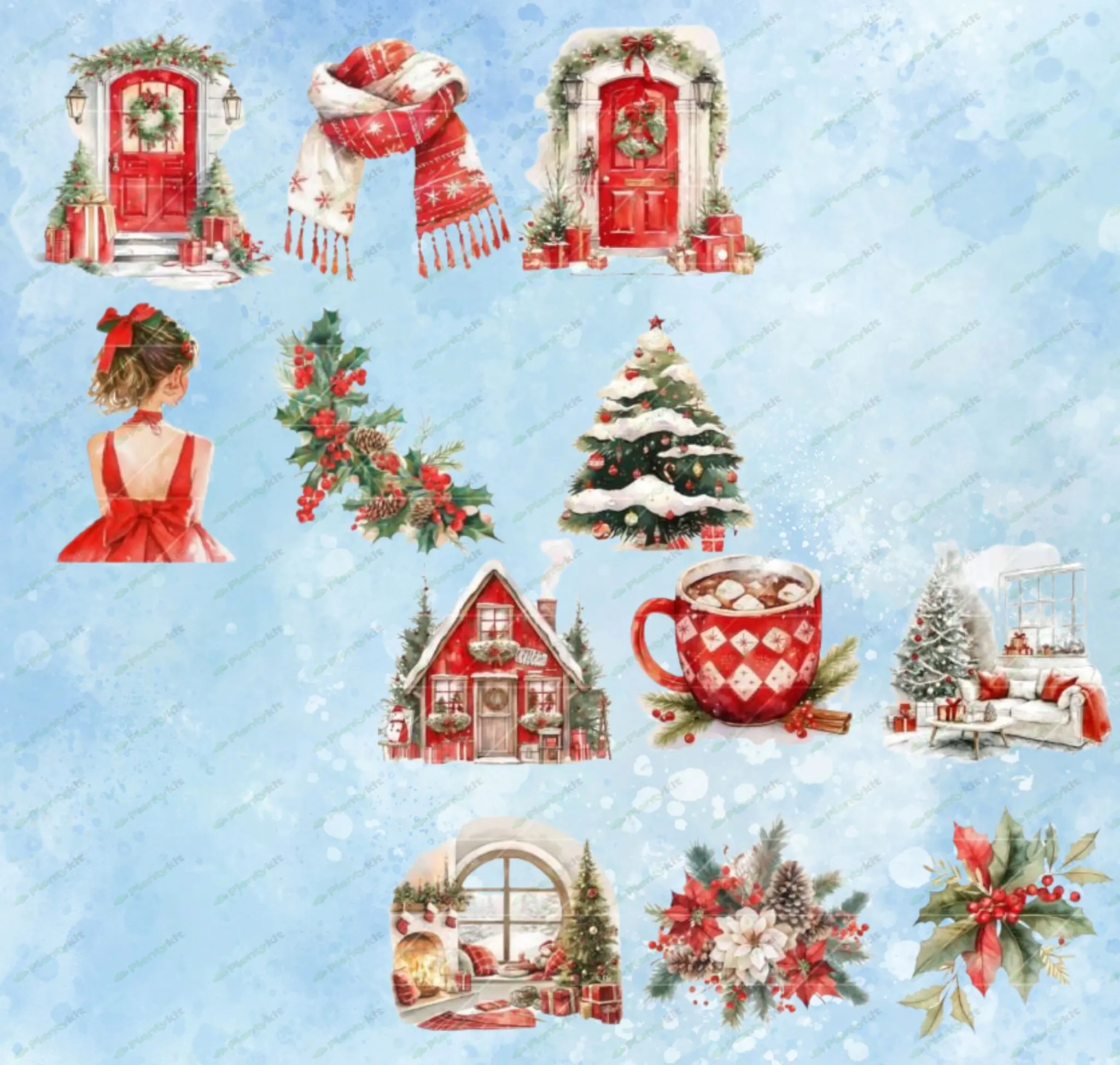 Cute Christmas Clipart Bundle, Cute Santa Claus Clipart, Christmas clipart