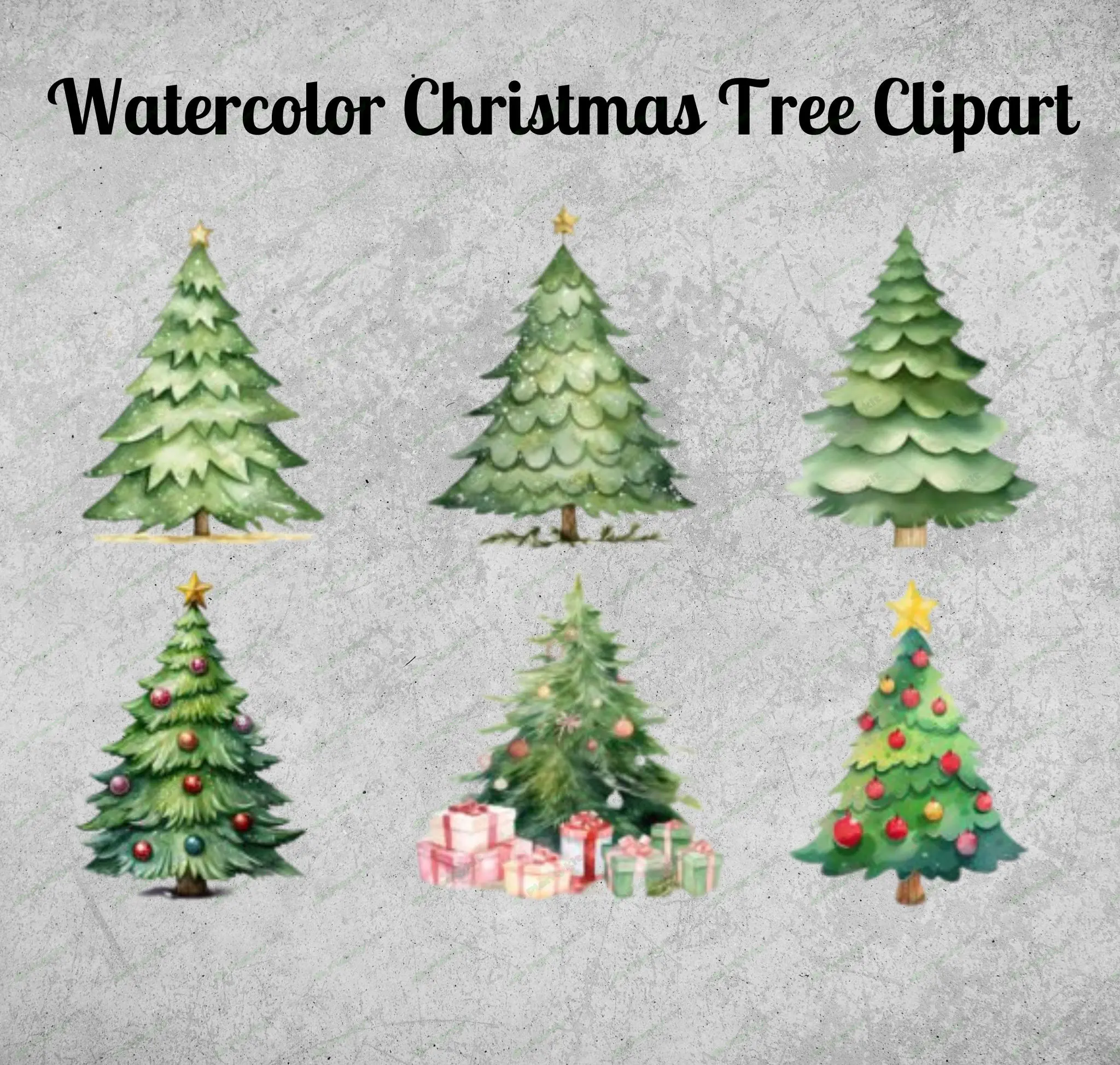 Watercolor Christmas Tree Clipart | Festive Christmas Tree PNGs | Holiday Digital Download for Card.