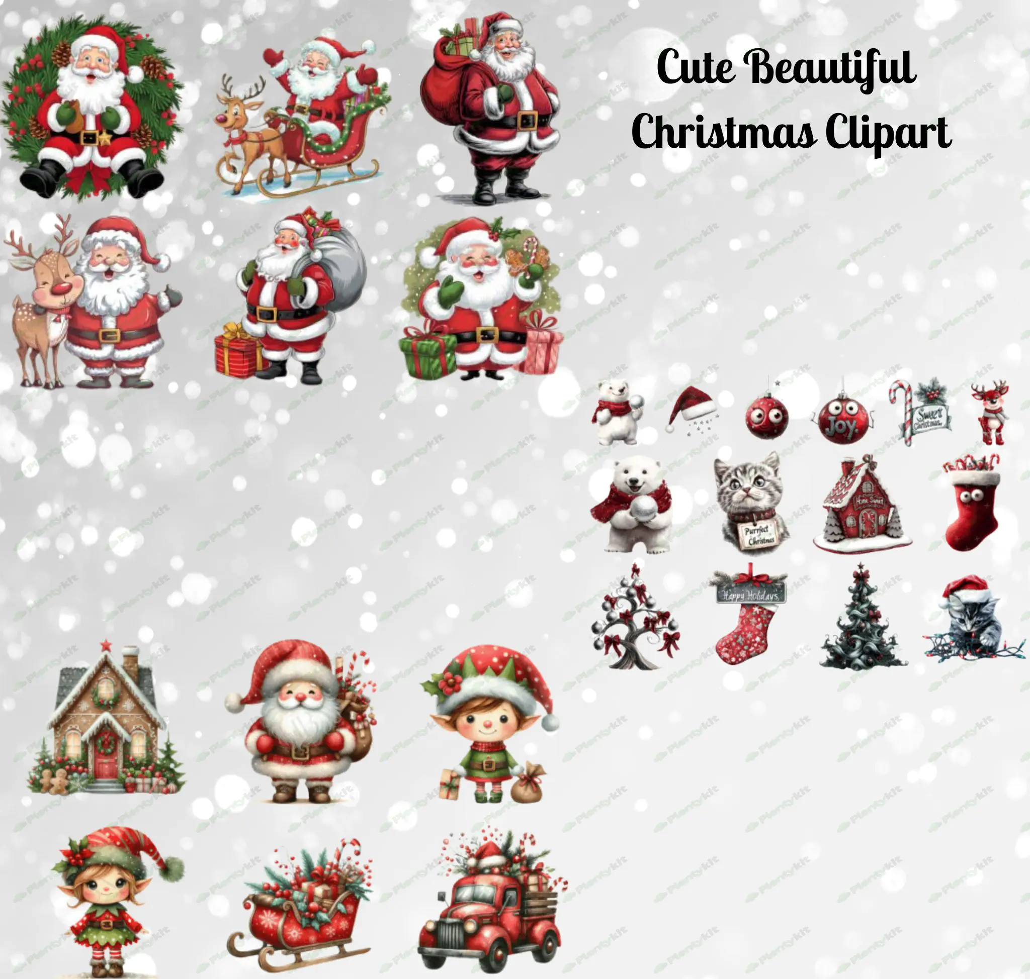 Cute Christmas Clipart Bundle | Beautiful Christmas Illustrations | Festive Holiday PNG Graphics for