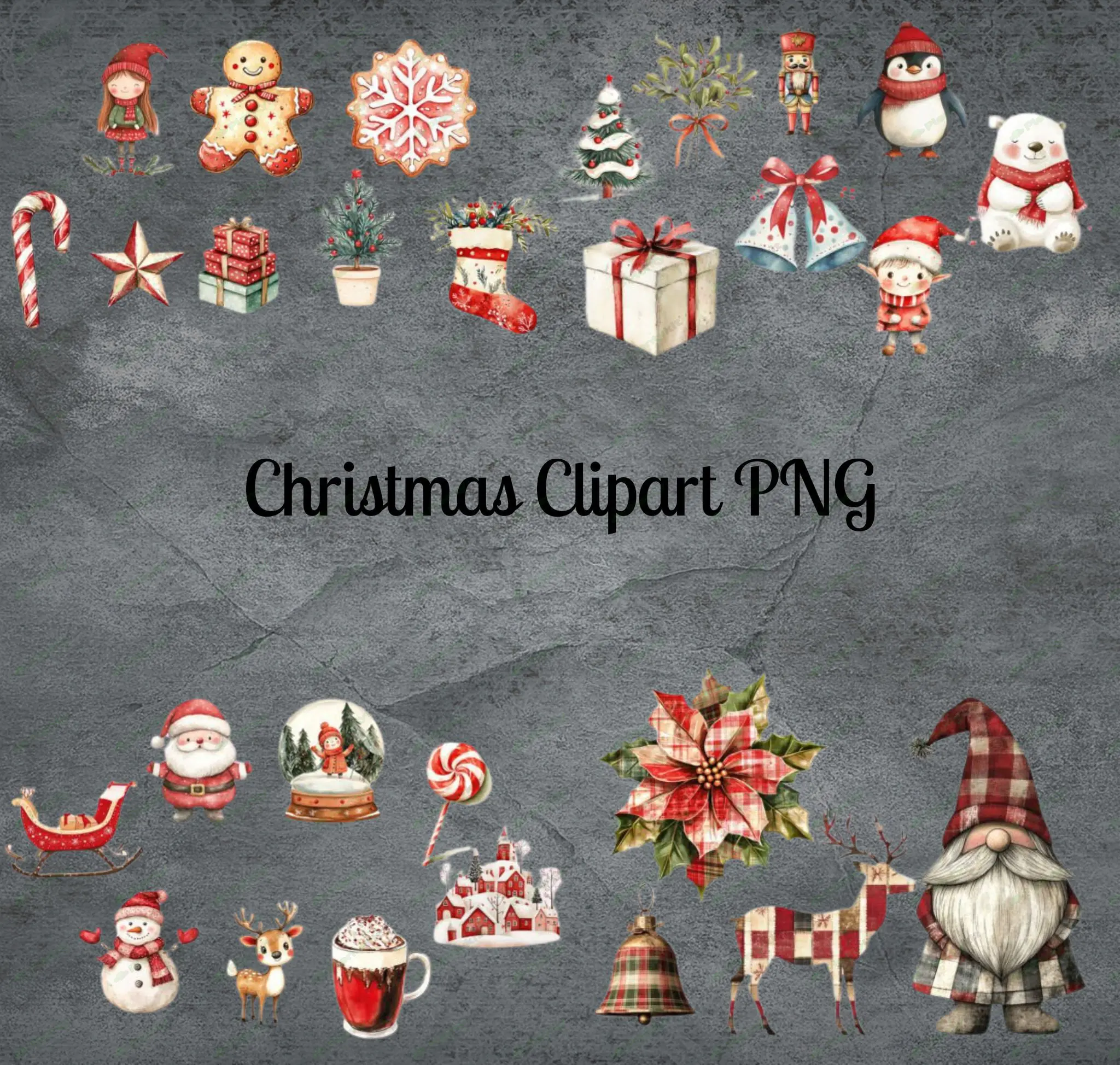 Rustic Christmas Clipart PNG | Farmhouse Holiday Digital Download | Vintage Christmas Elements for D