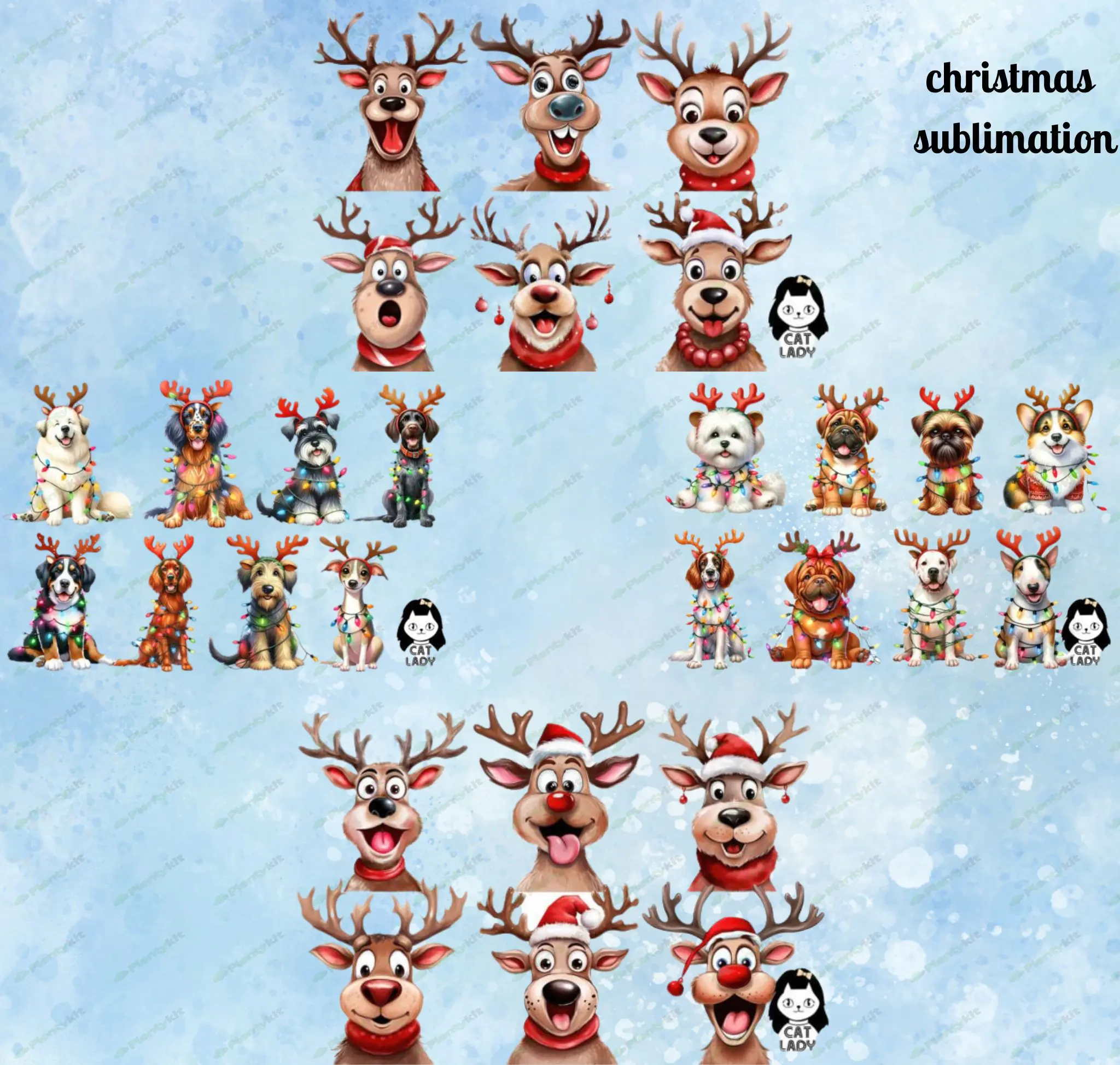 Christmas Dog Sublimation | Reindeer & Dogs PNG for Tumblers & Tees