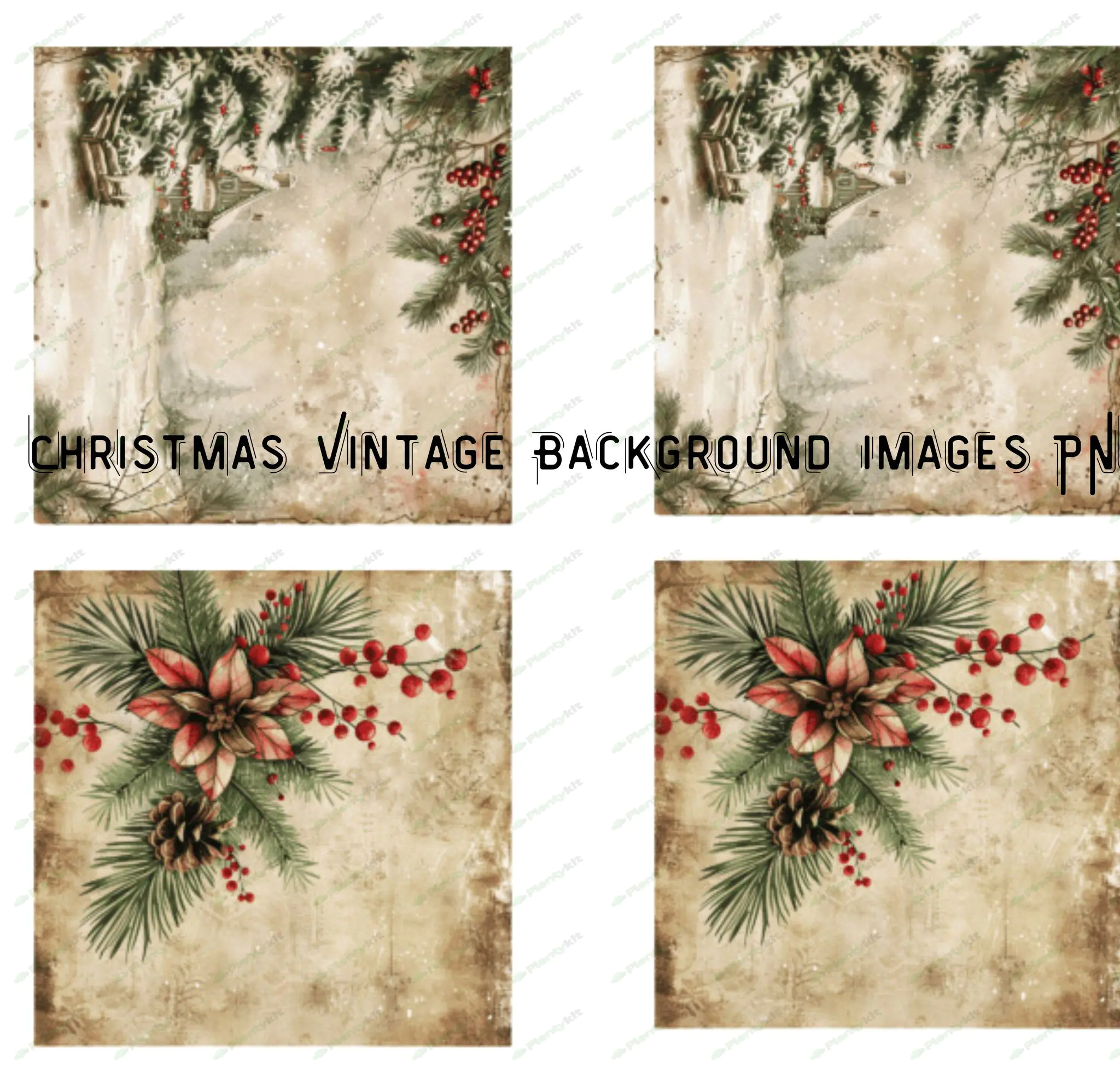 Christmas Vintage Background Images PNG | Retro Holiday Digital Papers | Festive Winter Backdrop .