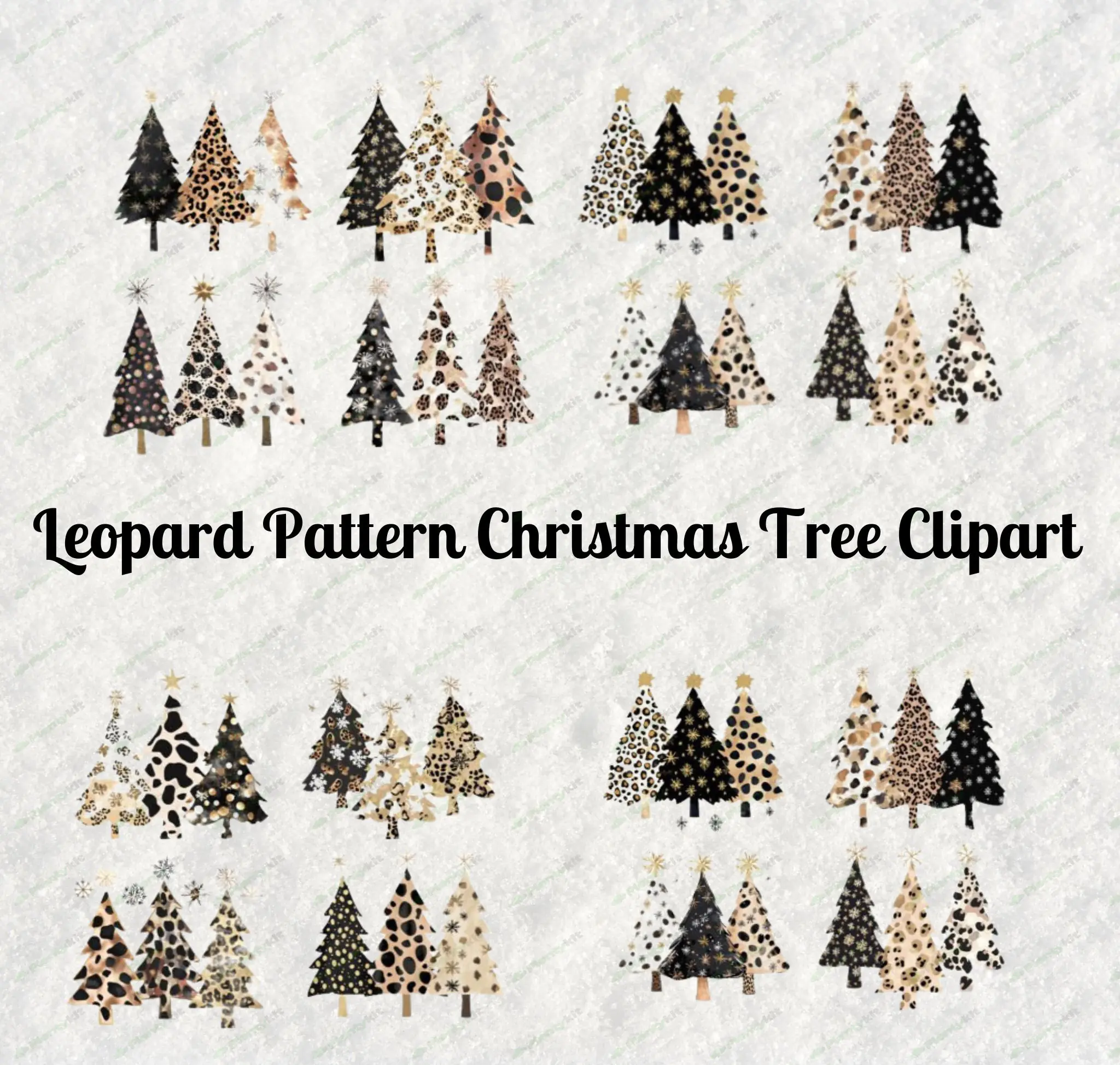 Leopard Pattern Christmas Tree Clipart | Holiday Printable PNG | Boho Animal Print Christmas Art.