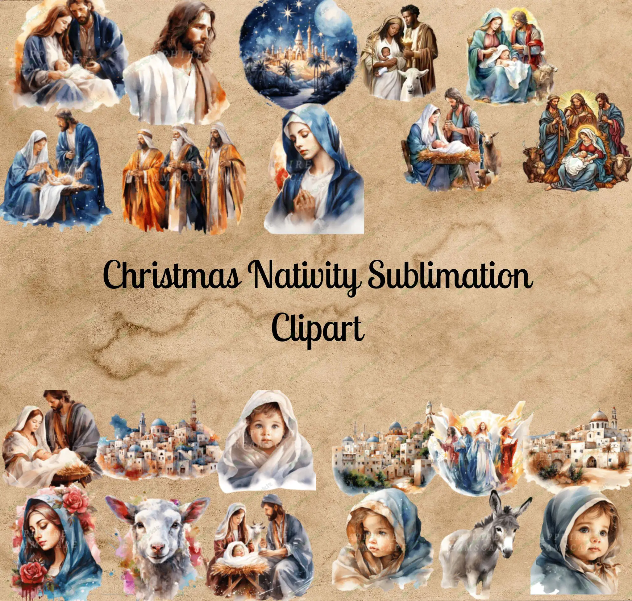 Christmas Nativity Sublimation Clipart Bundle | Religious Holiday Digital Download