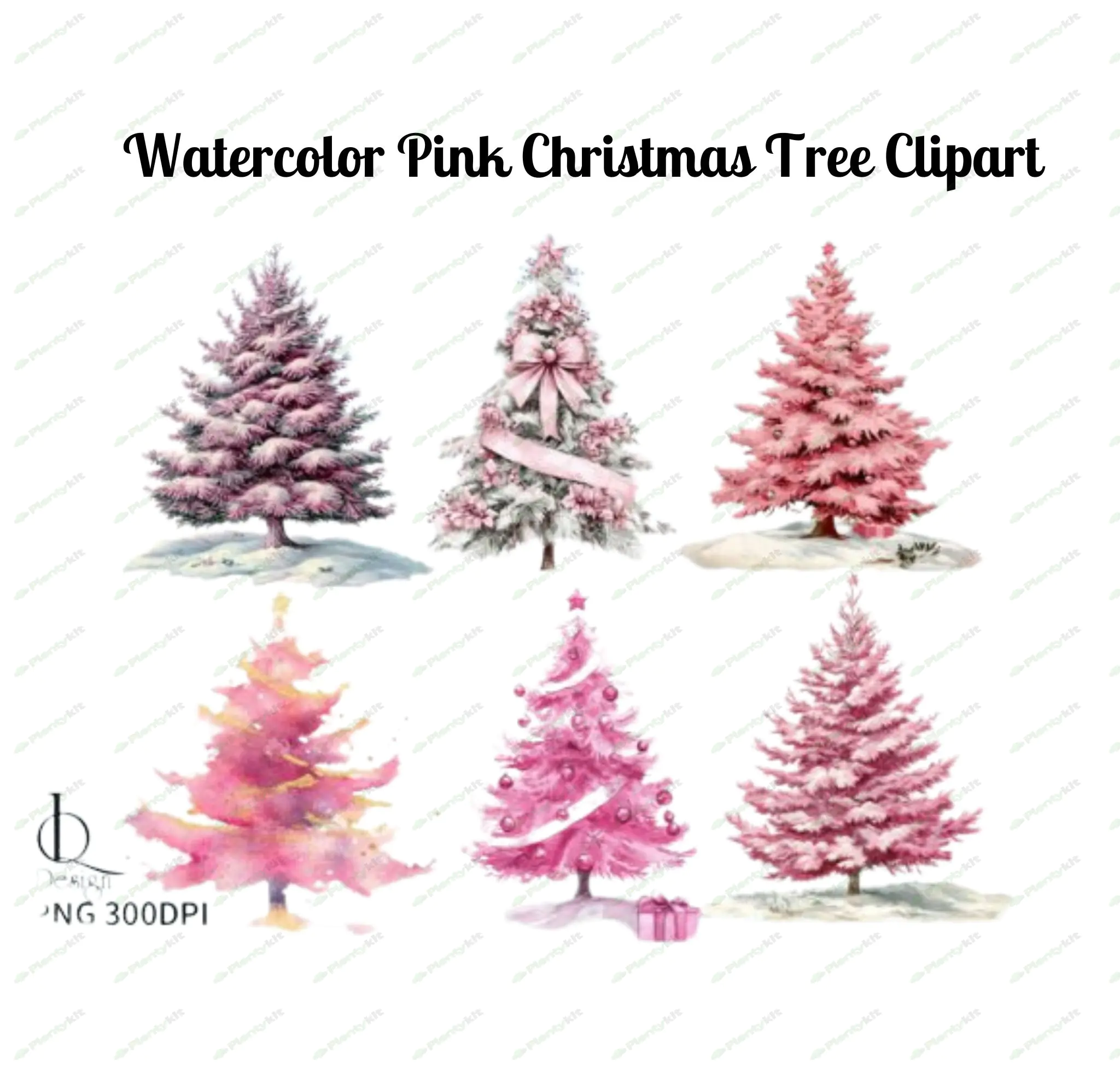 Watercolor Pink Christmas Tree Clipart | Pastel Christmas Digital Art | Holiday Decor Graphics