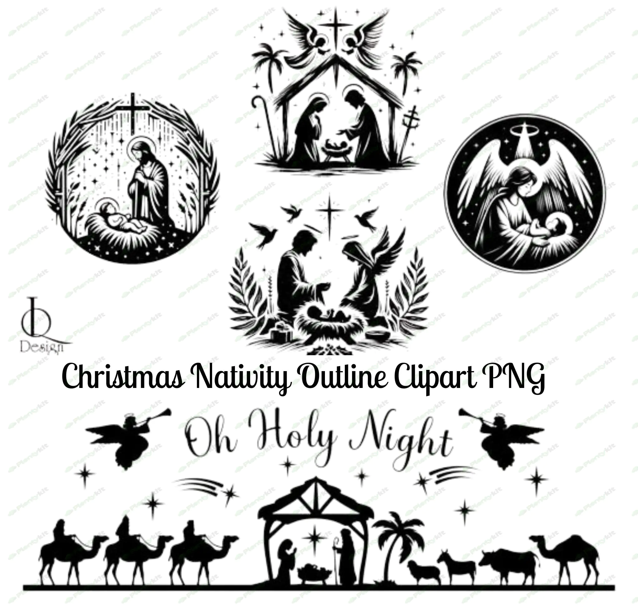 Christmas Nativity Outline Clipart PNG | Religious Christmas Digital Download | Minimalist Nativity