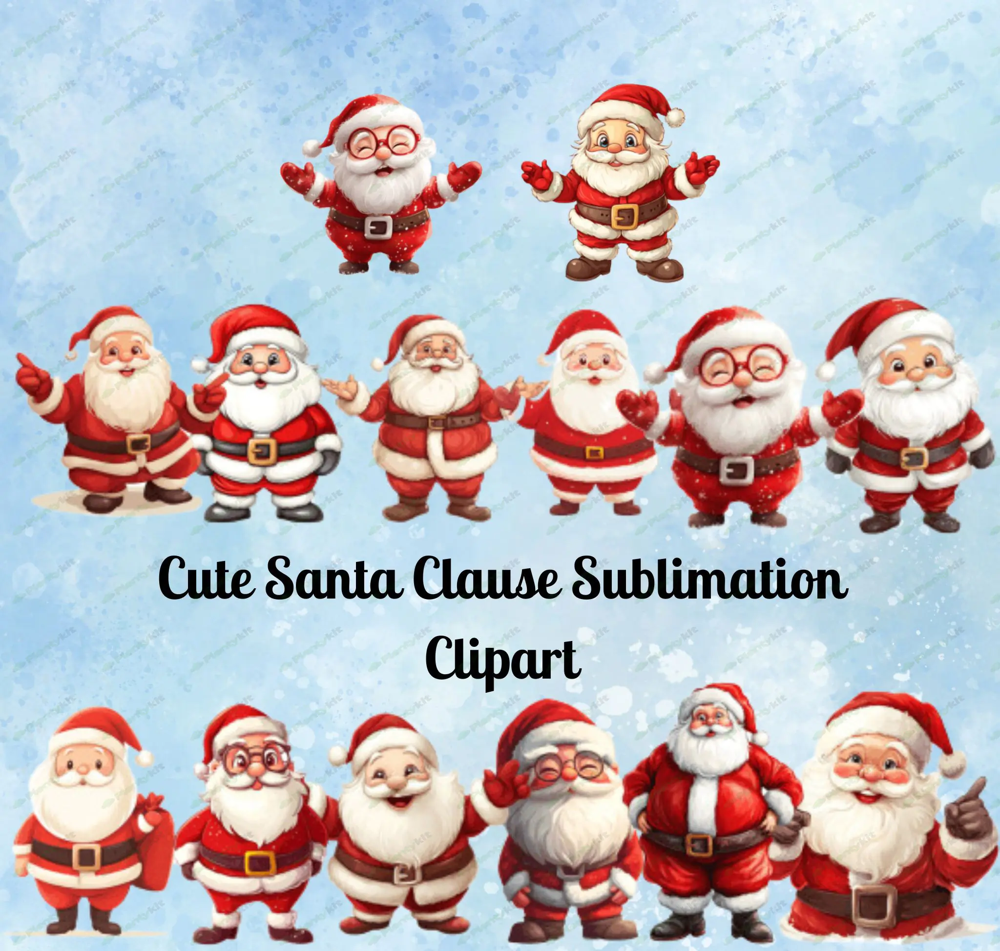 Cute Santa Clause Sublimation Santa Claus Illustrations for Christmas Crafts, Digital Download, Hol