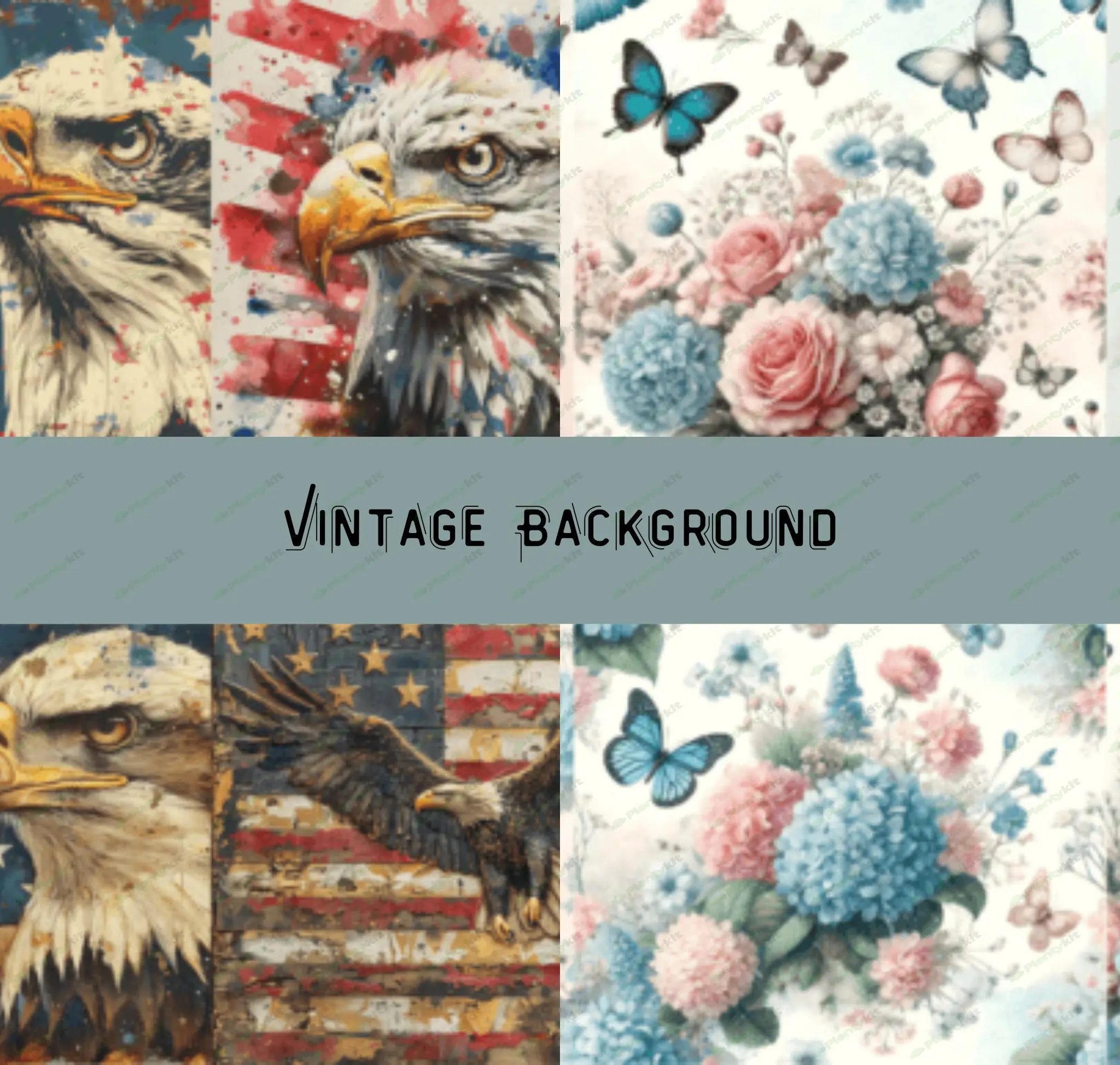 USA Flag and Butterfly Vintage Background | Rustic Patriotic Wall Art | Retro American Flag Decor