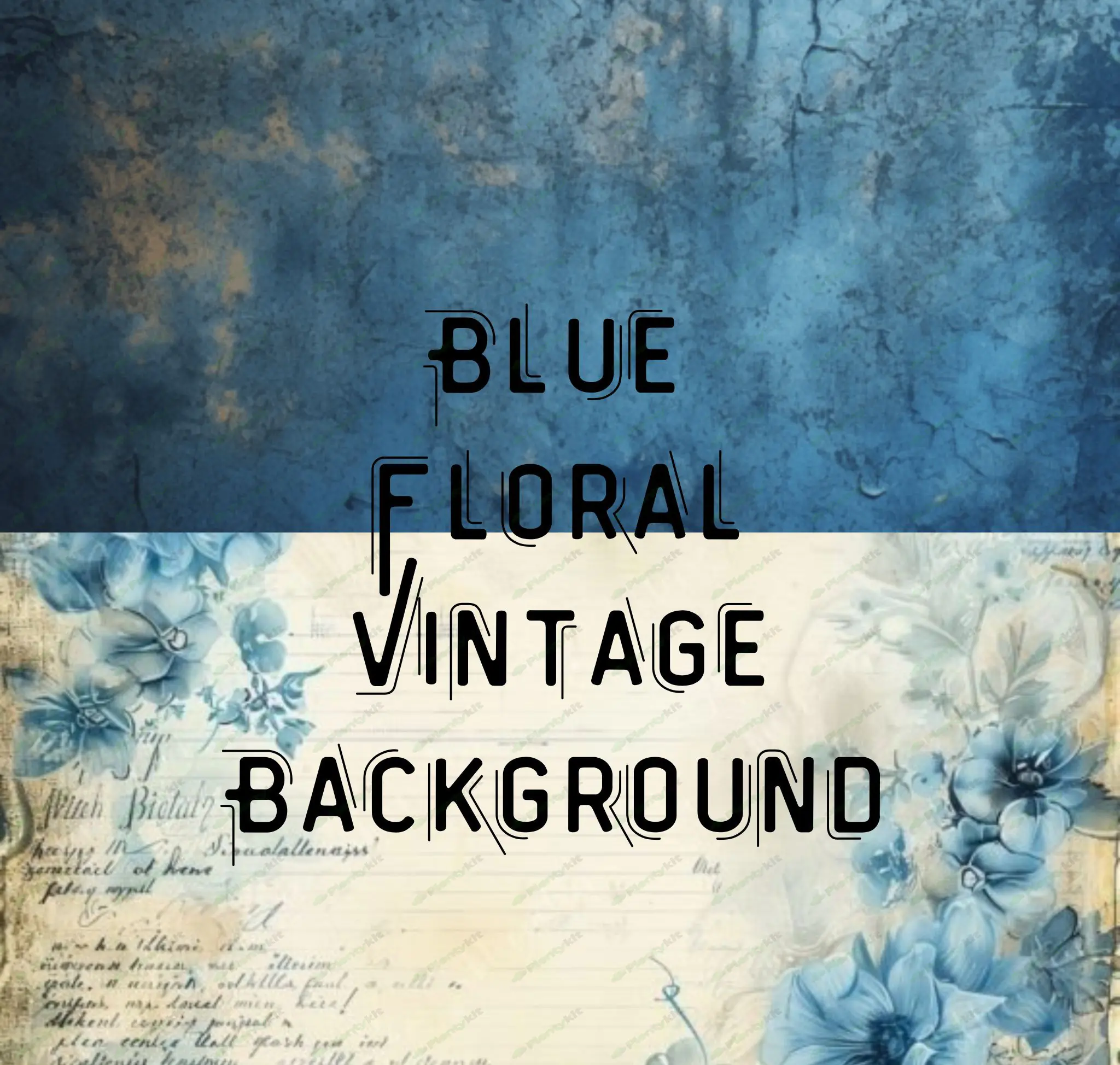 Blue Floral Vintage Background | Digital Download | Retro Floral Pattern for Crafts, Scrapbooking.