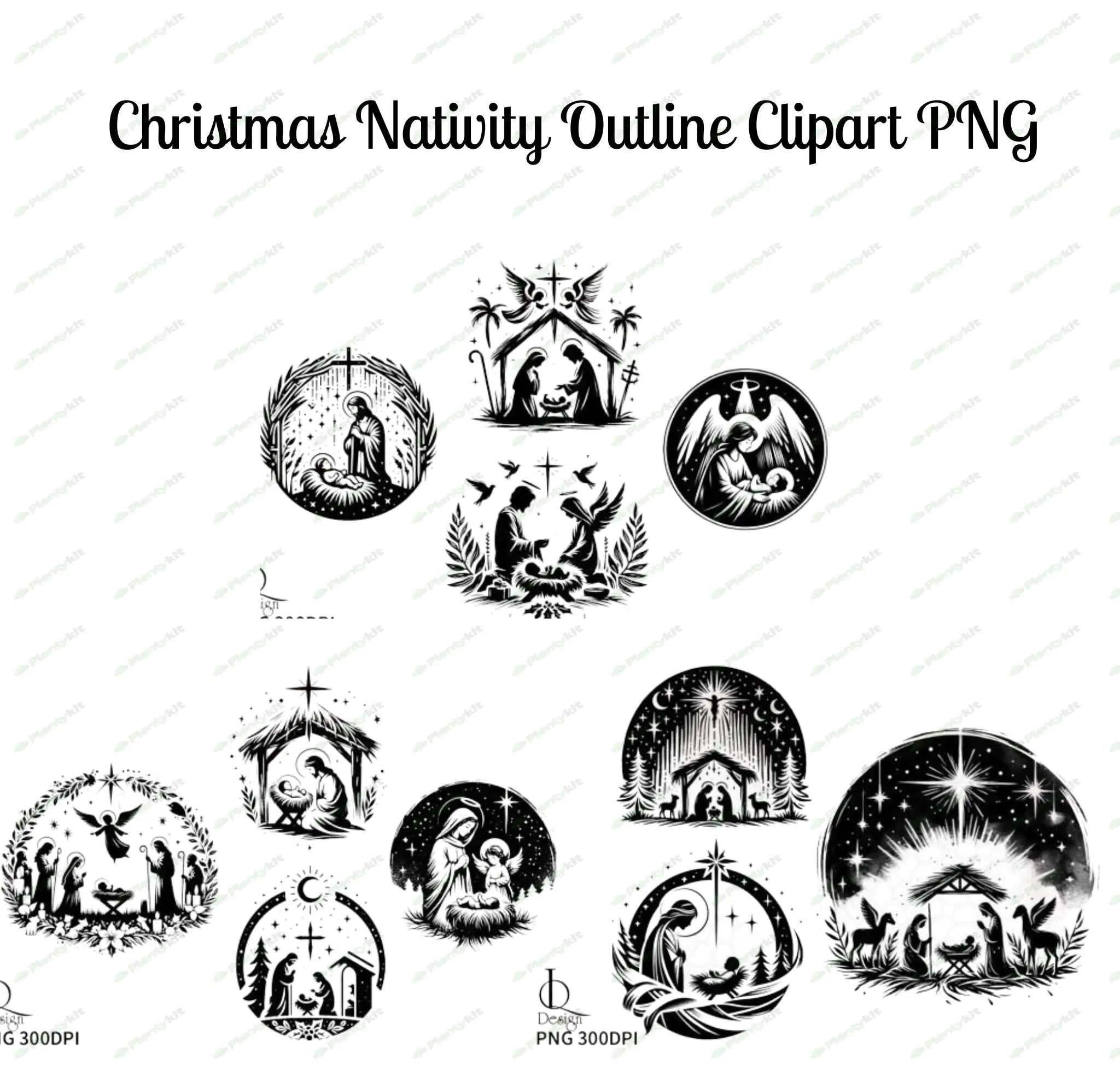 Christmas Nativity Outline Clipart PNG - Digital Download for Holiday Crafts