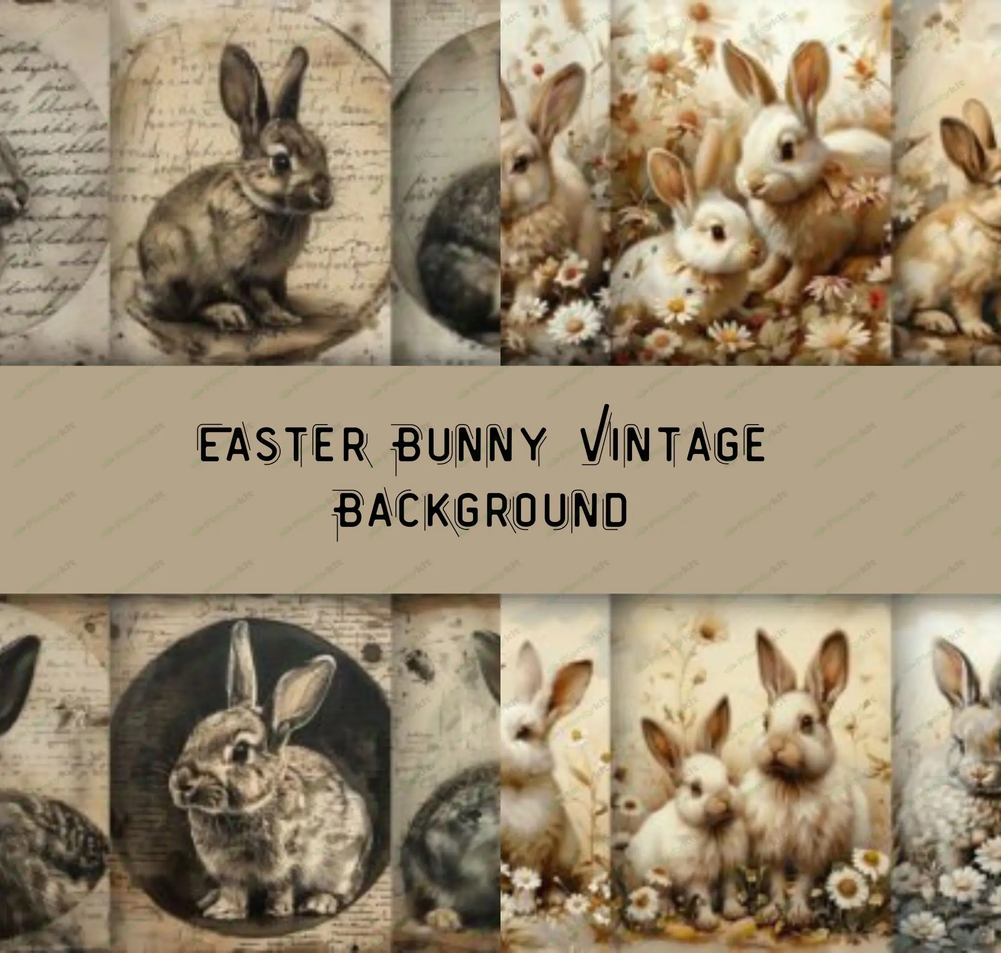 Easter Bunny Vintage Background | Retro Easter Digital Download | Spring Pastel Backdrop for Crafts,