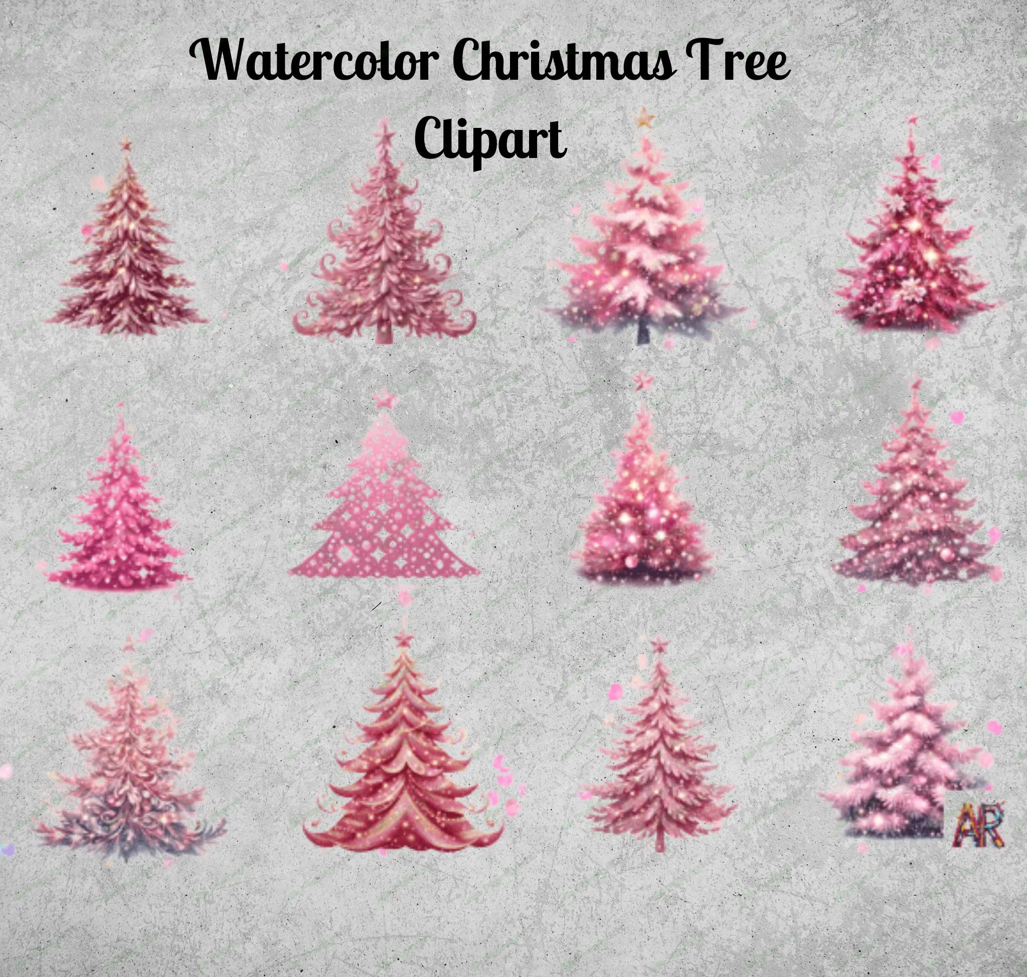 cute Watercolor Pink Christmas Tree Clipart | Pastel Christmas Digital Art