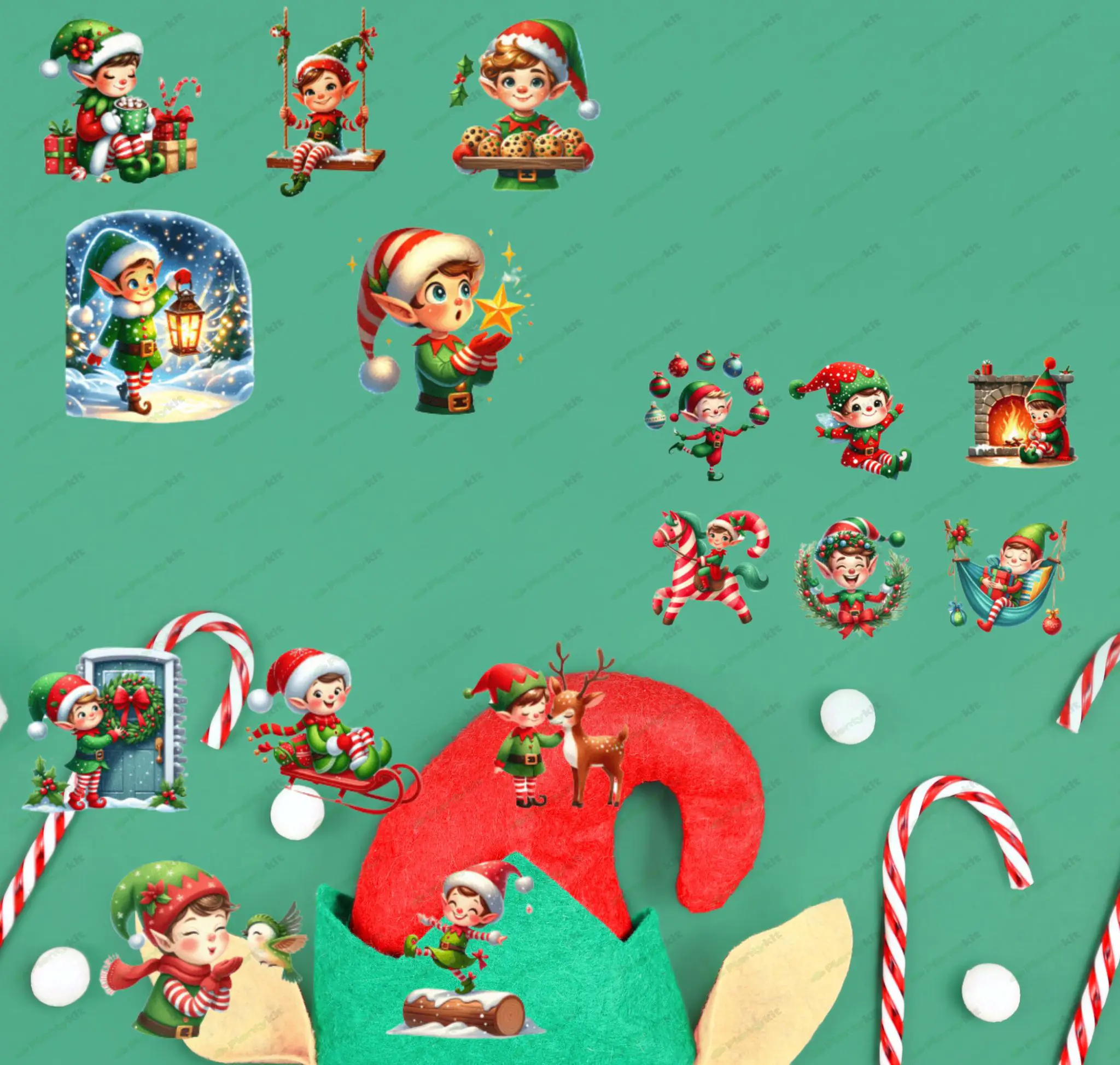 Christmas Elf Clipart Set | Cute Holiday Elf Digital Illustrations | Printable Christmas Graphics