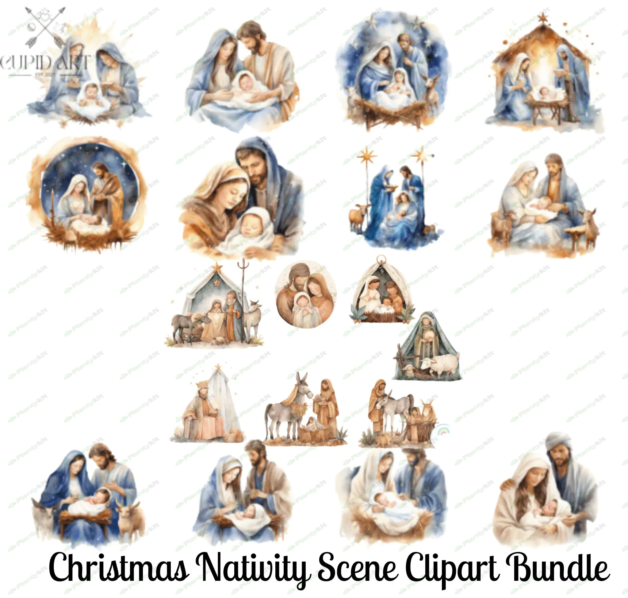 Christmas Nativity Scene Clipart Bundle | Digital Download | Watercolor Nativity Art