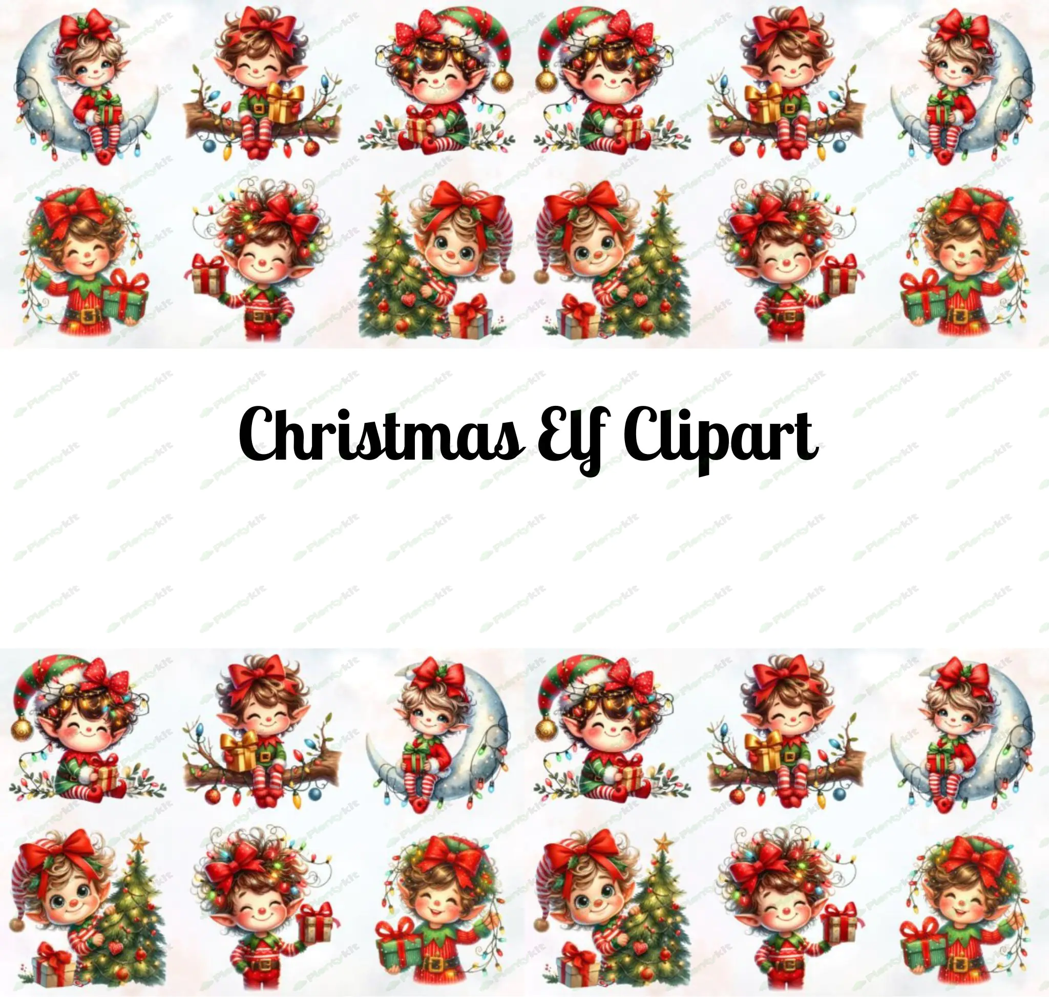 Cute Holiday Elf Digital Illustrations | Printable Christmas Graphics for Crafts, Cards.