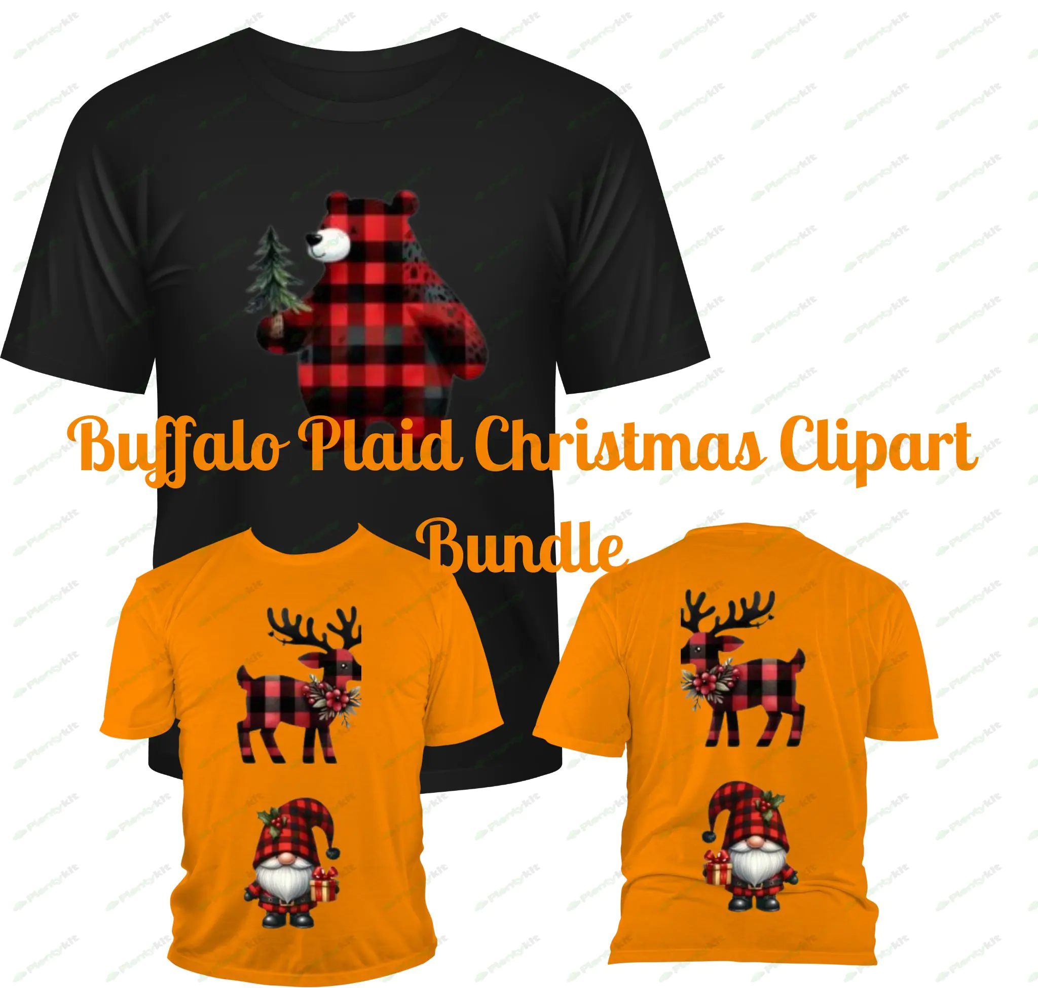 Buffalo Plaid Christmas Clipart Bundle | Rustic Holiday Digital Graphics | Plaid Patterns & Festive.