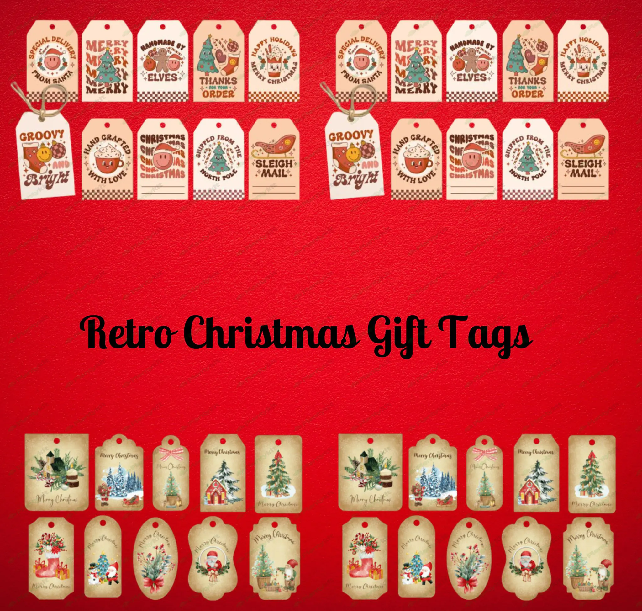 Retro Christmas Gift Tags | Vintage-Inspired Holiday Gift Labels | Festive Wrapping Accessories