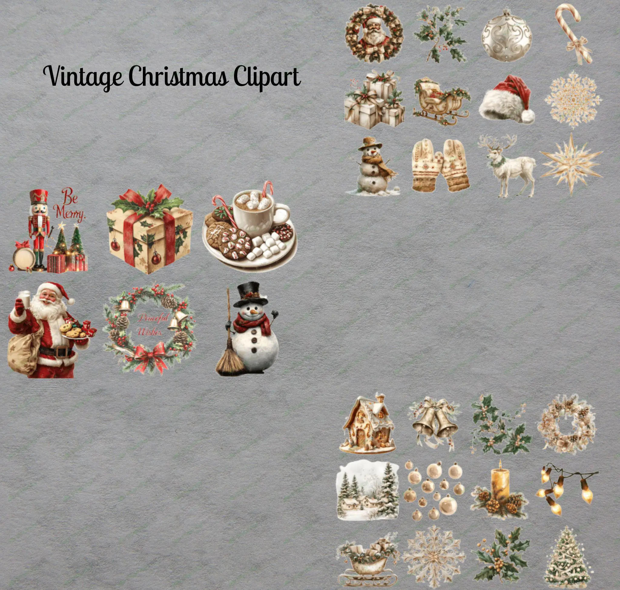 Vintage Christmas Clipart | Retro Holiday Digital Download | Classic Santa, Ornaments, & Festive Win