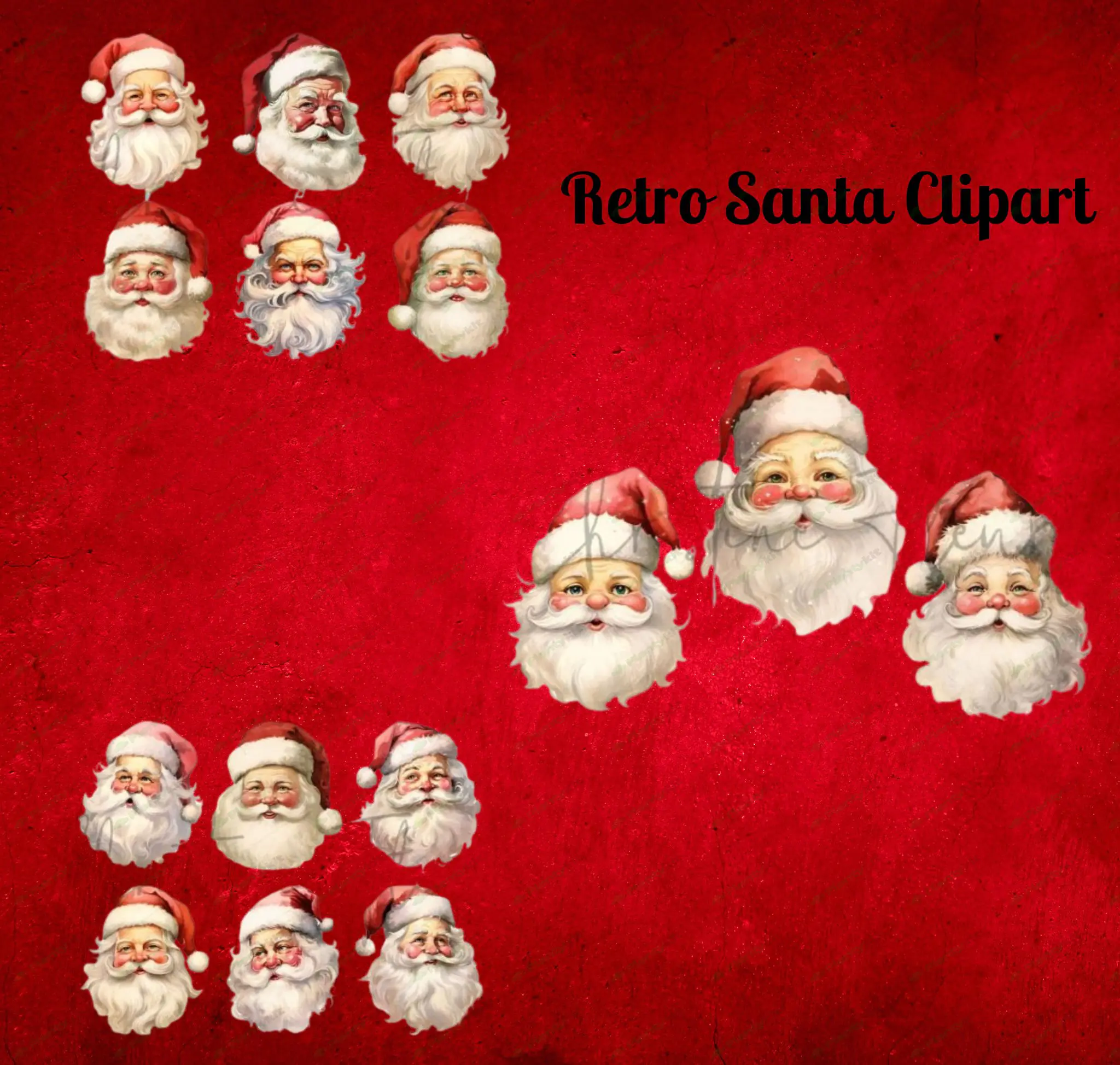 : Retro Santa Clipart - Vintage Santa Claus Illustrations for Christmas Crafts, Digital Download, Ho