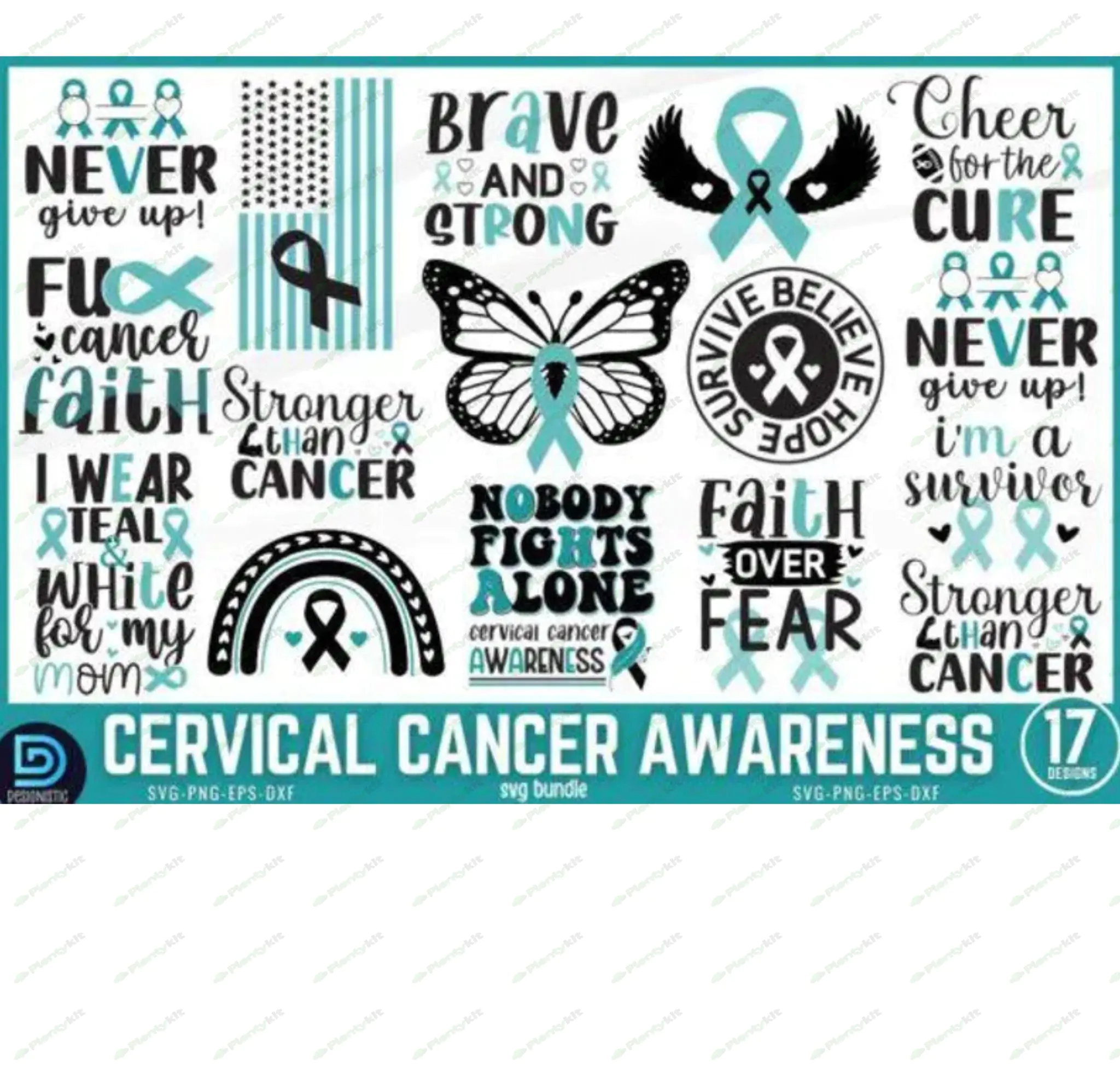 Cervical Cancer Awareness Svg Png bundle, Cervical Cancer Teal Ribbon SvgDesign.