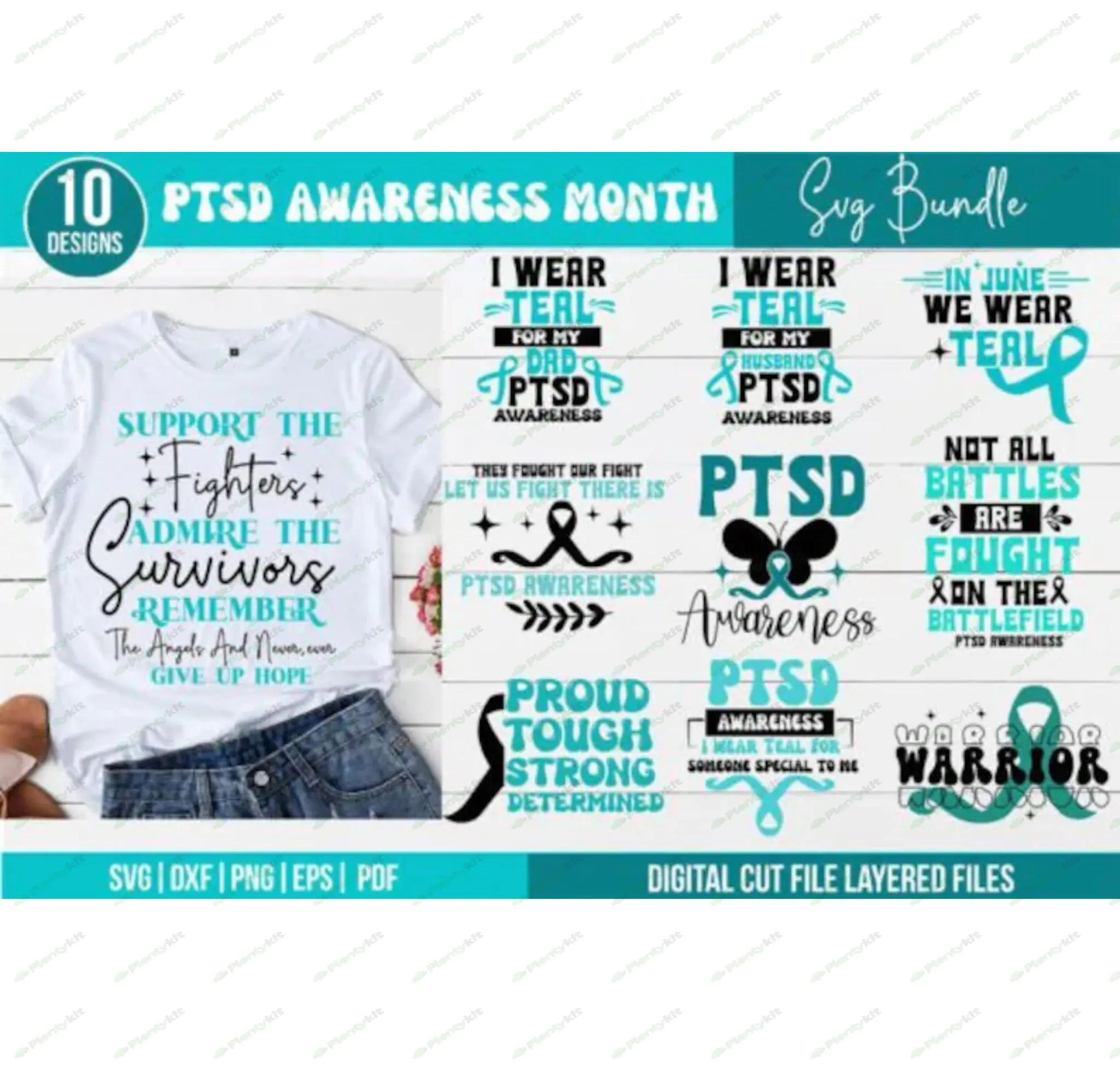 Teal PTSD Awareness SVG, Bundle of 18, PTSD, Mental Health Awareness, Not All Wounds are Physical.