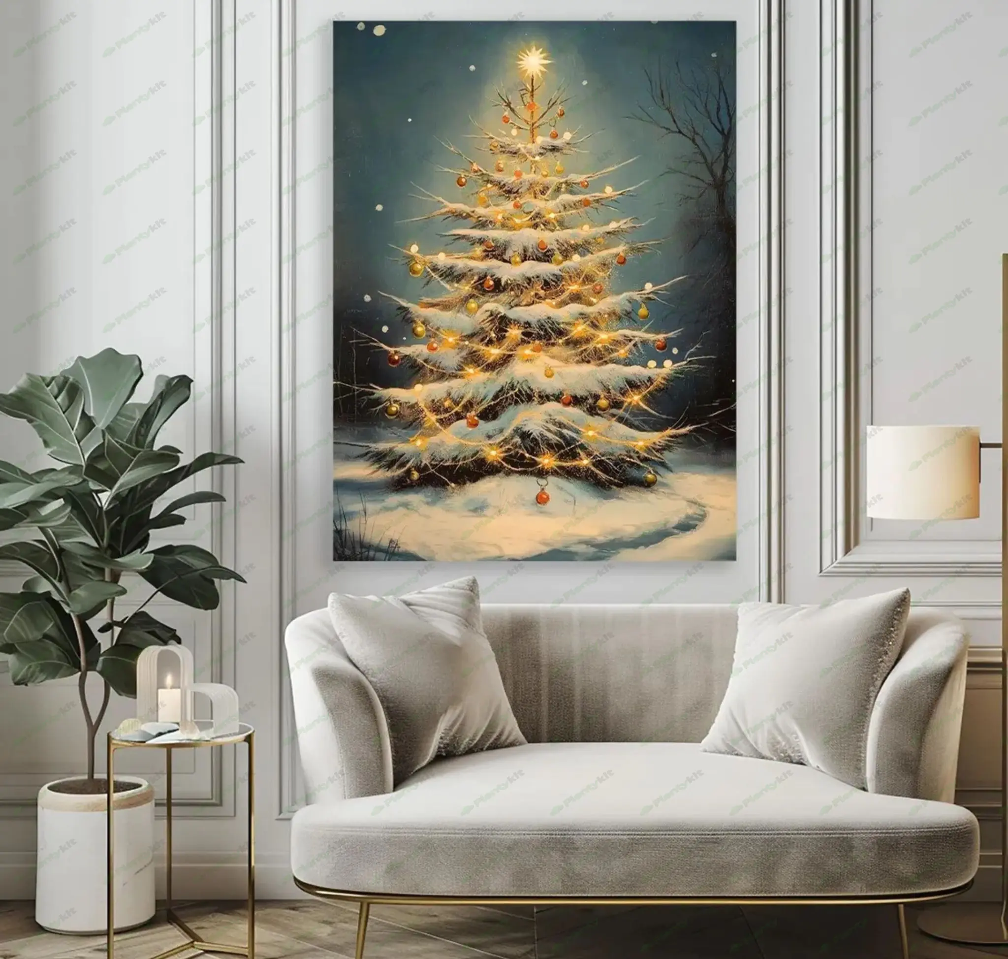 Vintage Christmas Tree Art,Christmas Canvas,Christmas Night Canvas Print,Christmas Decor,Christmas G